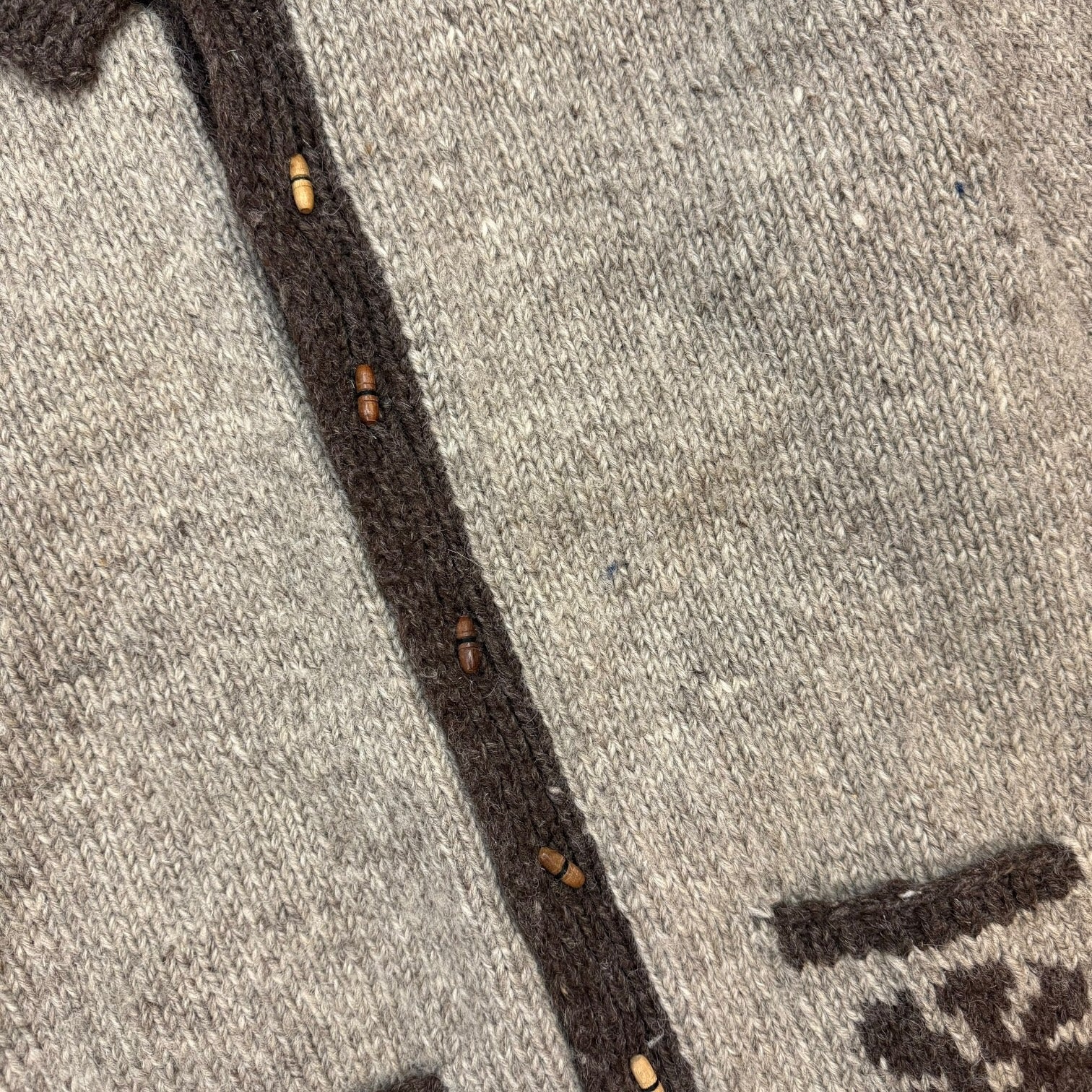 Vintage Cowichan Style Snowflake Wool Button Up Cardigan Brown