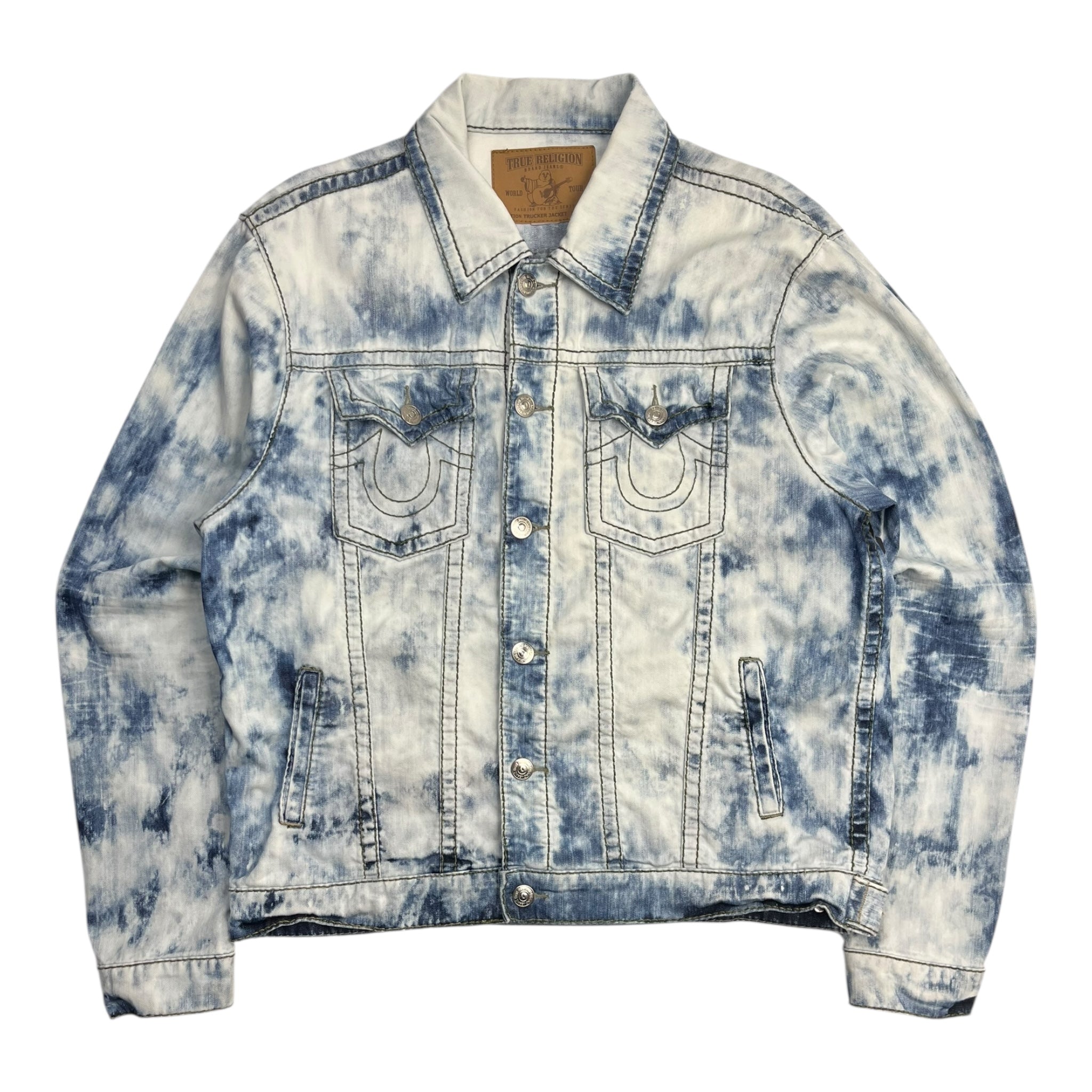 Vintage Y2K True Religion Acid Wash Denim Trucker Jacket