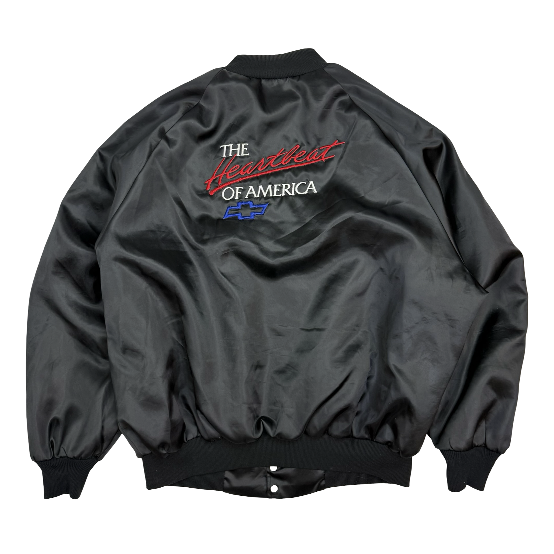 Vintage Chevrolet ‘The Heartbeat Of America’ Satin Bomber Jacket Black