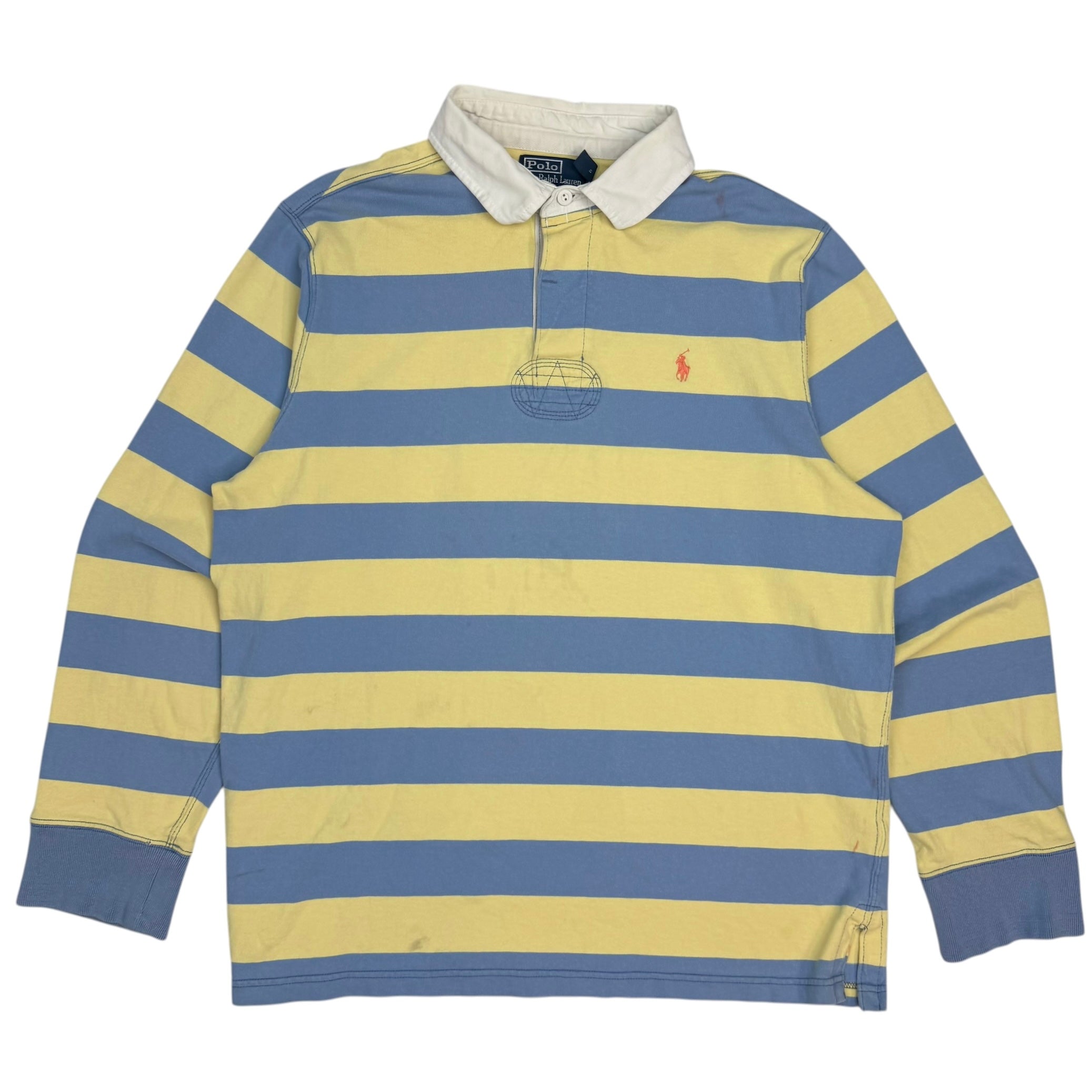 Vintage Polo Ralph Lauren Striped Rugby Longsleeve Polo Yellow/Blue