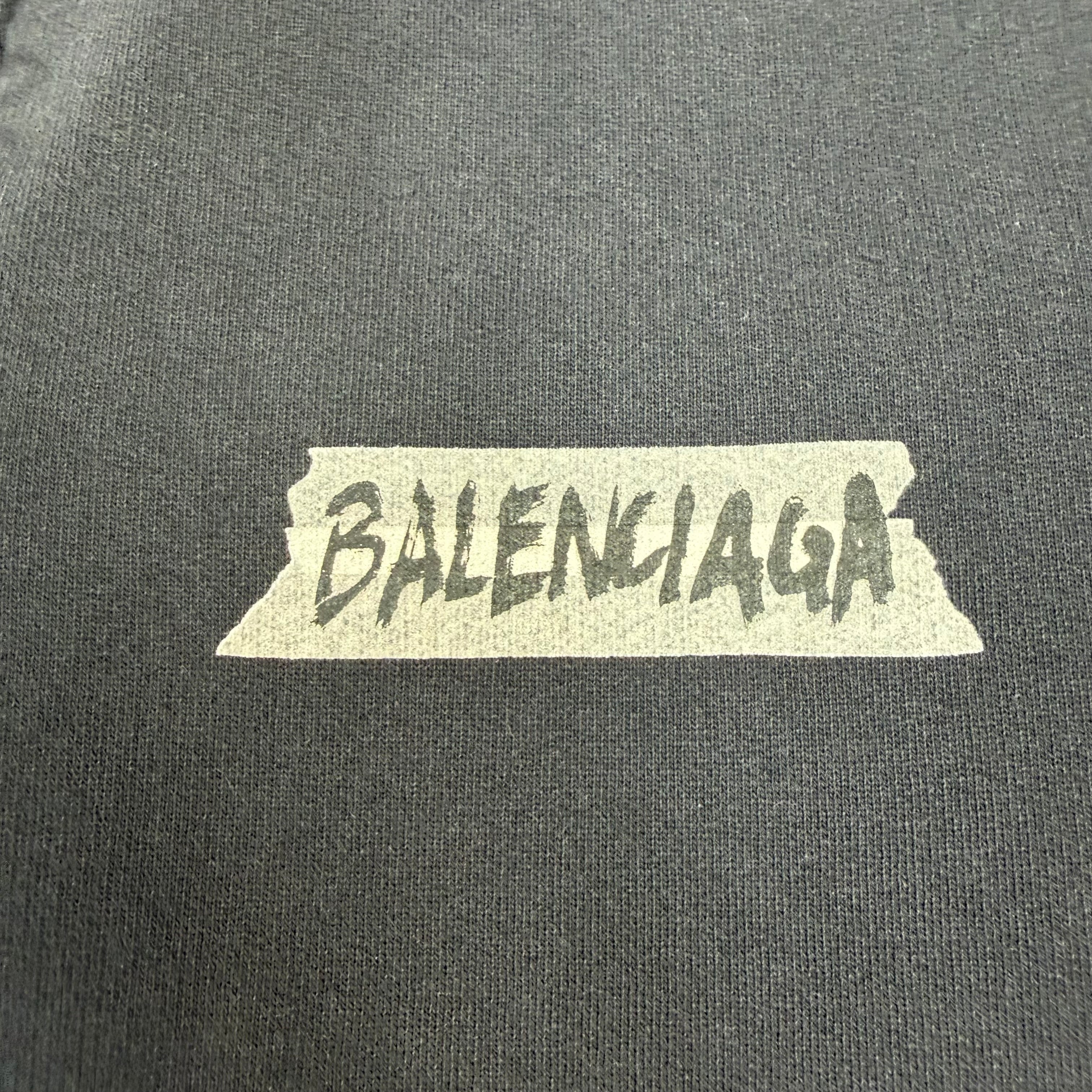 Balenciaga Tape Logo Oversized Distressed Quarter Zip Black