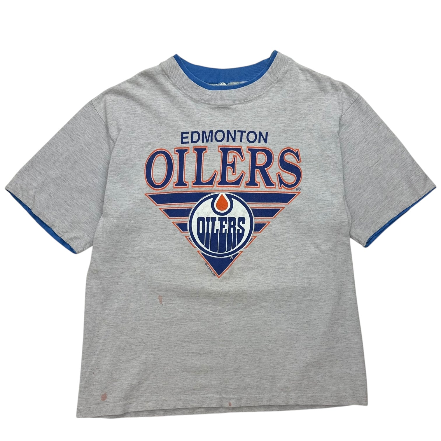 1992 Edmonton Oilers Double Collar Tee Grey/Blue