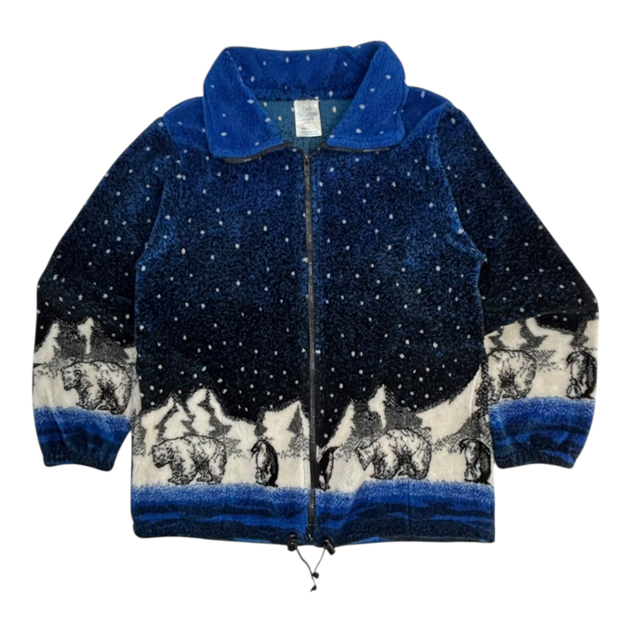 Vintage Night Time Polar Bear Fleece Zip-Up