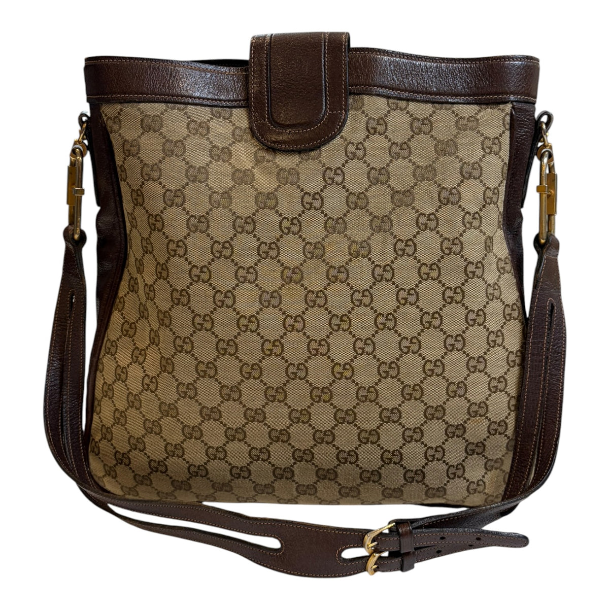Vintage Gucci GG Supreme Canvas and Leather Shoulder/Crossbody Bag Brown/Beige