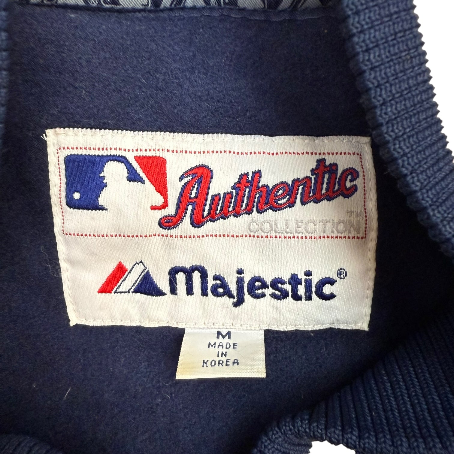 1990s Majestic New York Yankees Letterman Jacket Leather Navy Blue