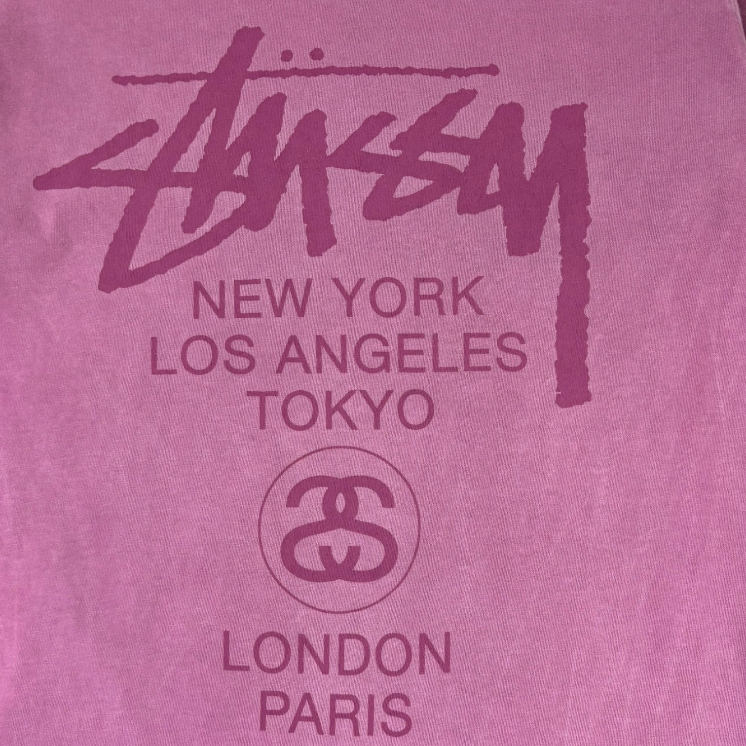 Stussy World Tour Pigment Dyed Long Sleeve T-Shirt Fuchsia