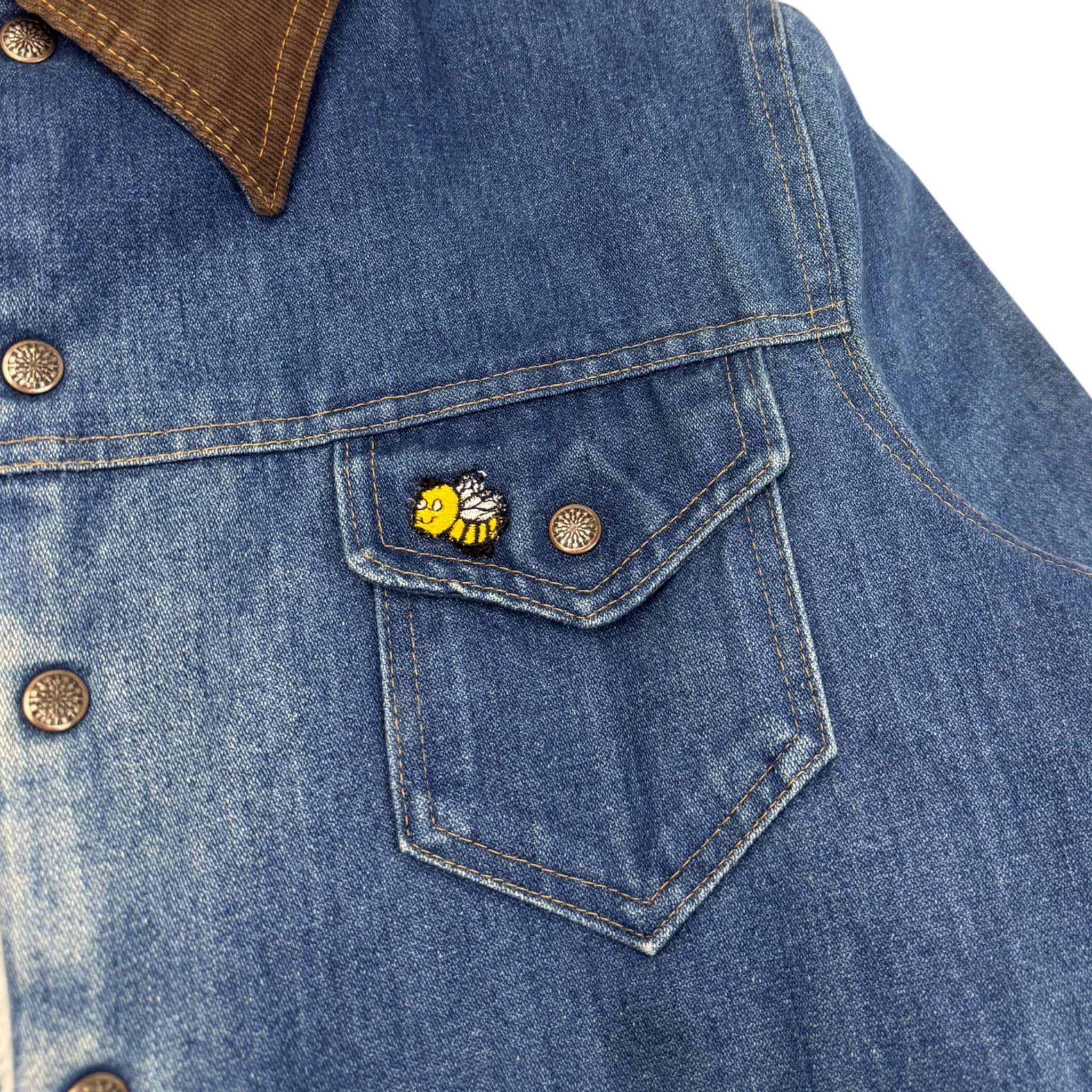 Vintage 70s Sherpa Lined Denim Embroidered Jacket