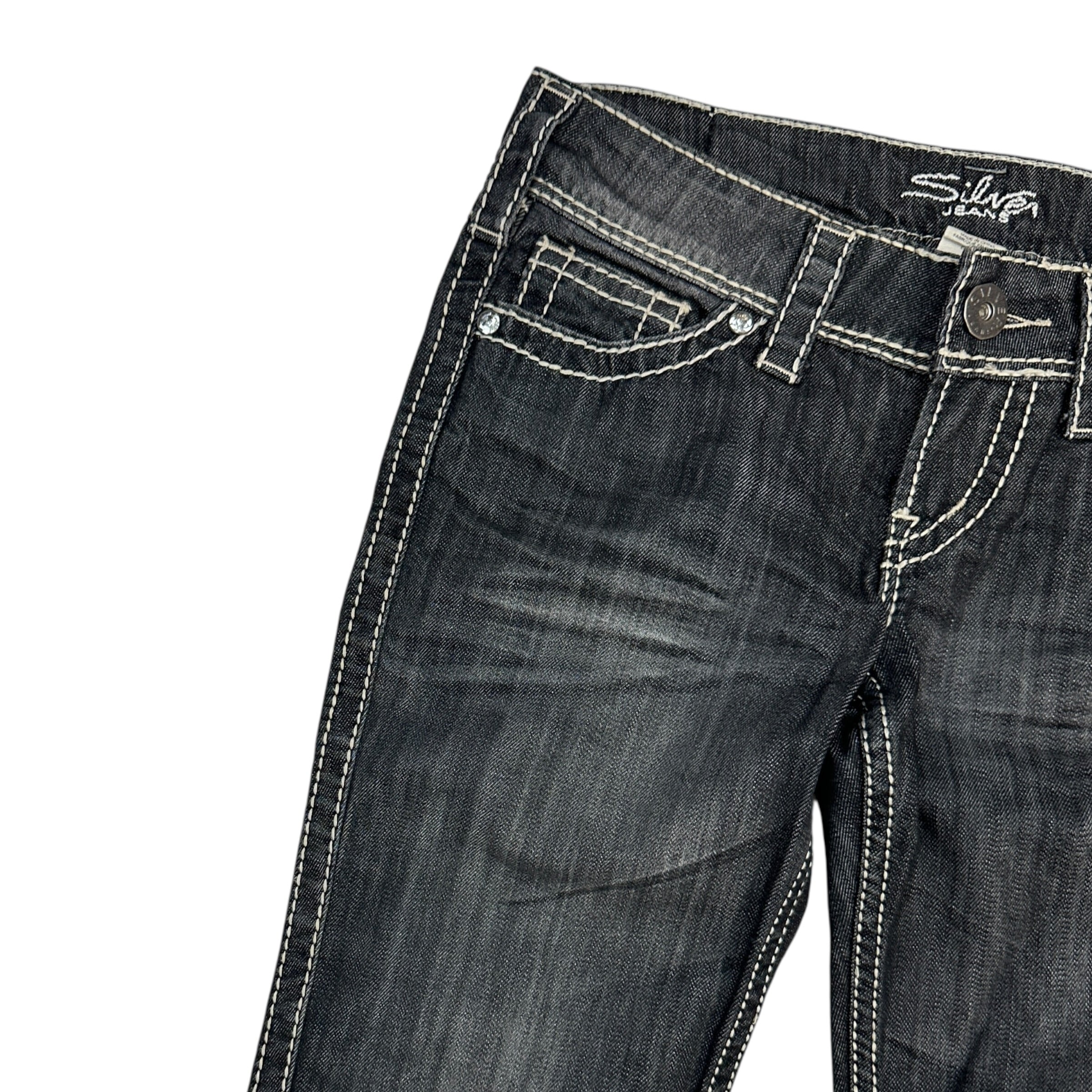 (W) Vintage Y2K Silver Jeans Slim Bootcut Denim Washed Black
