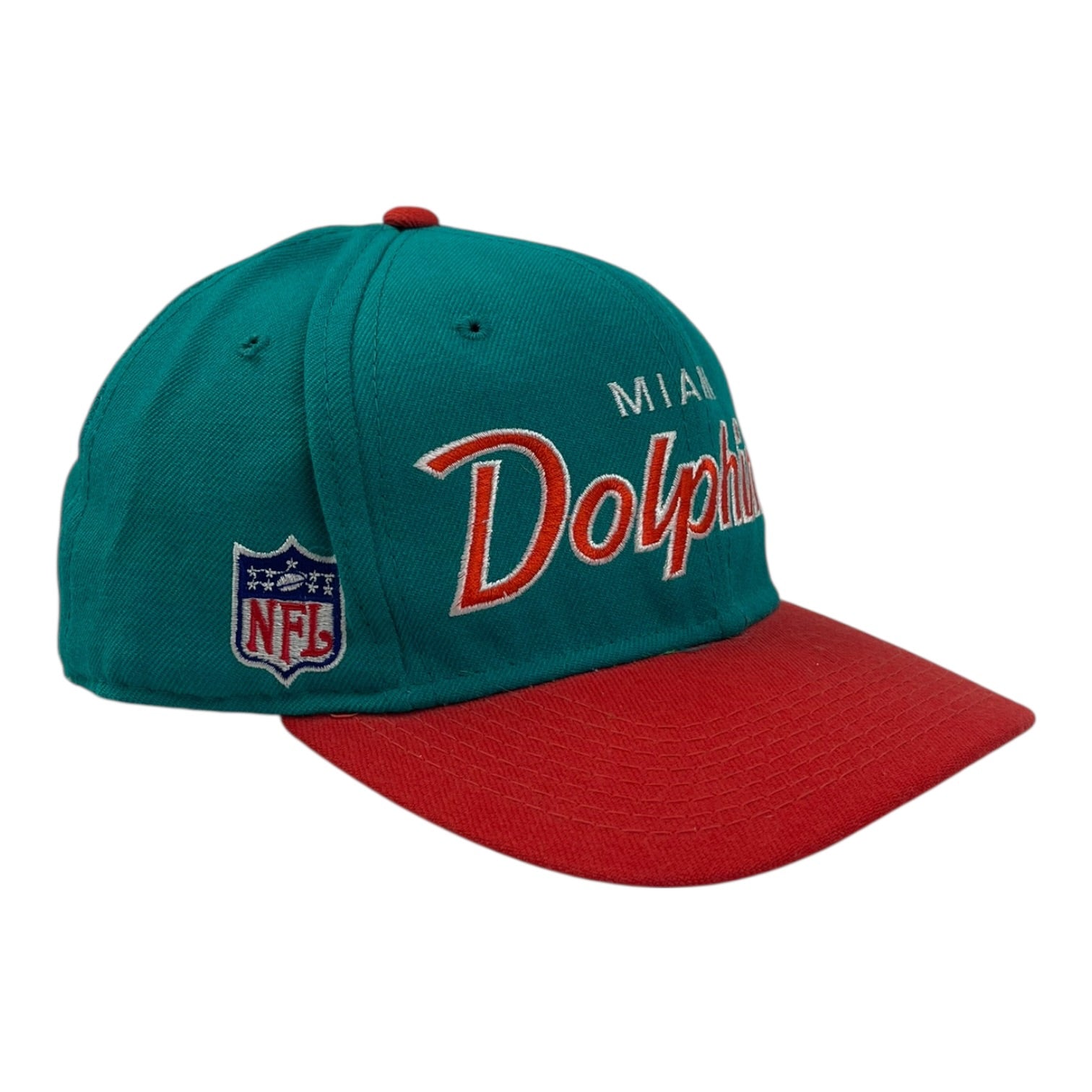 Vintage Miami Dolphins Double Line Script Fitted Hat Teal