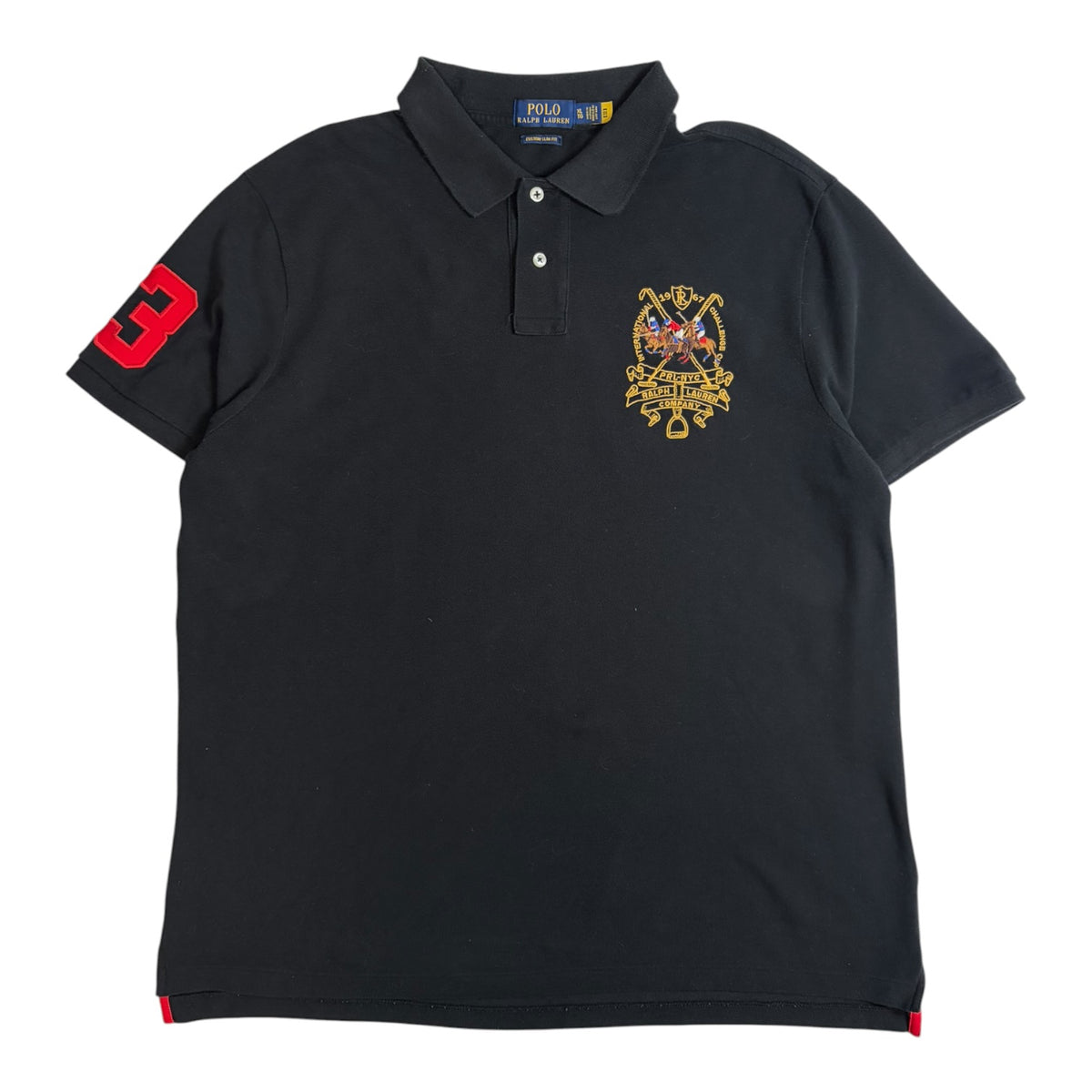 Vintage Polo Ralph Lauren Custom Slim Fit Triple-Pony Polo Shirt Black