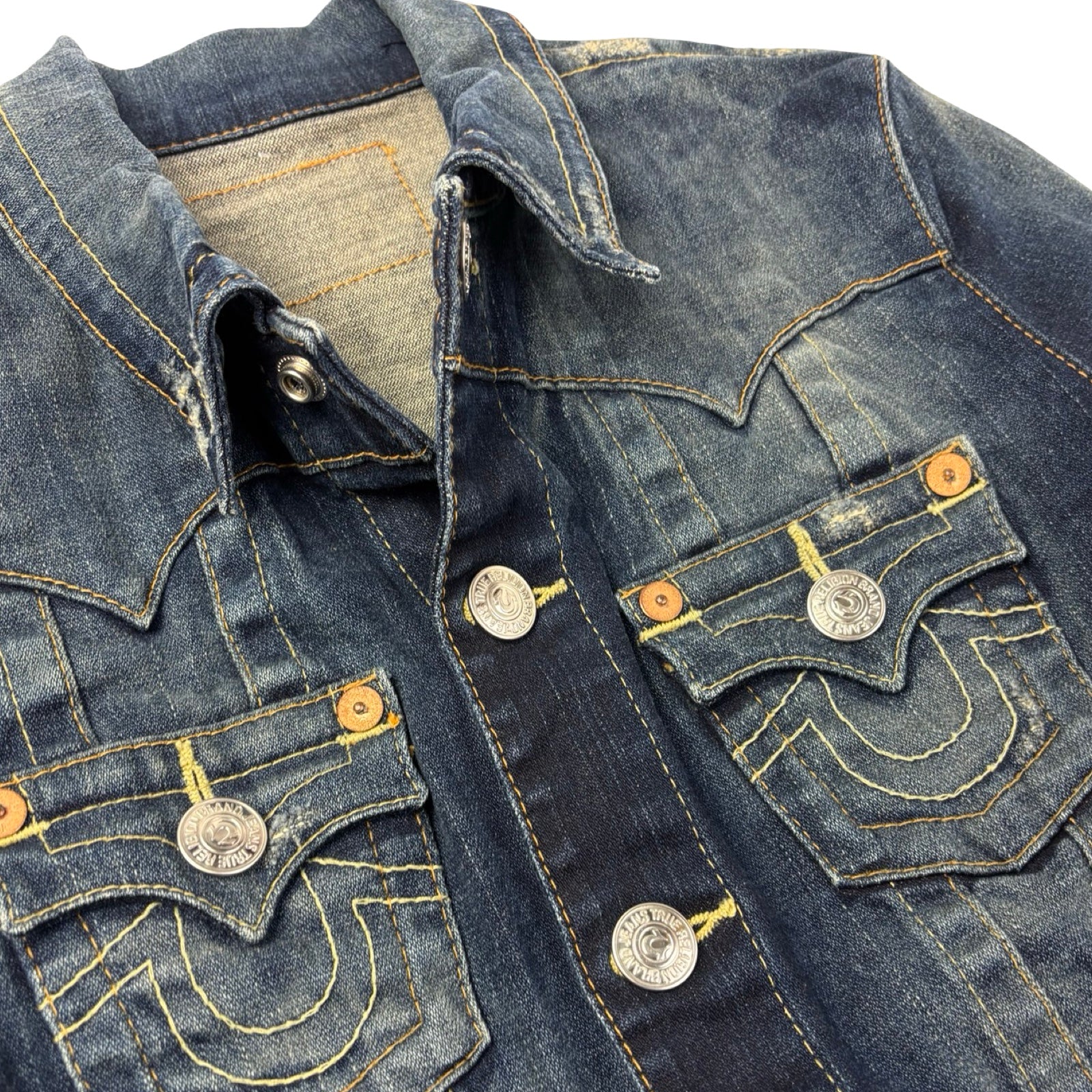 (W) Vintage Y2K True Religion Denim Jacket Dark Wash