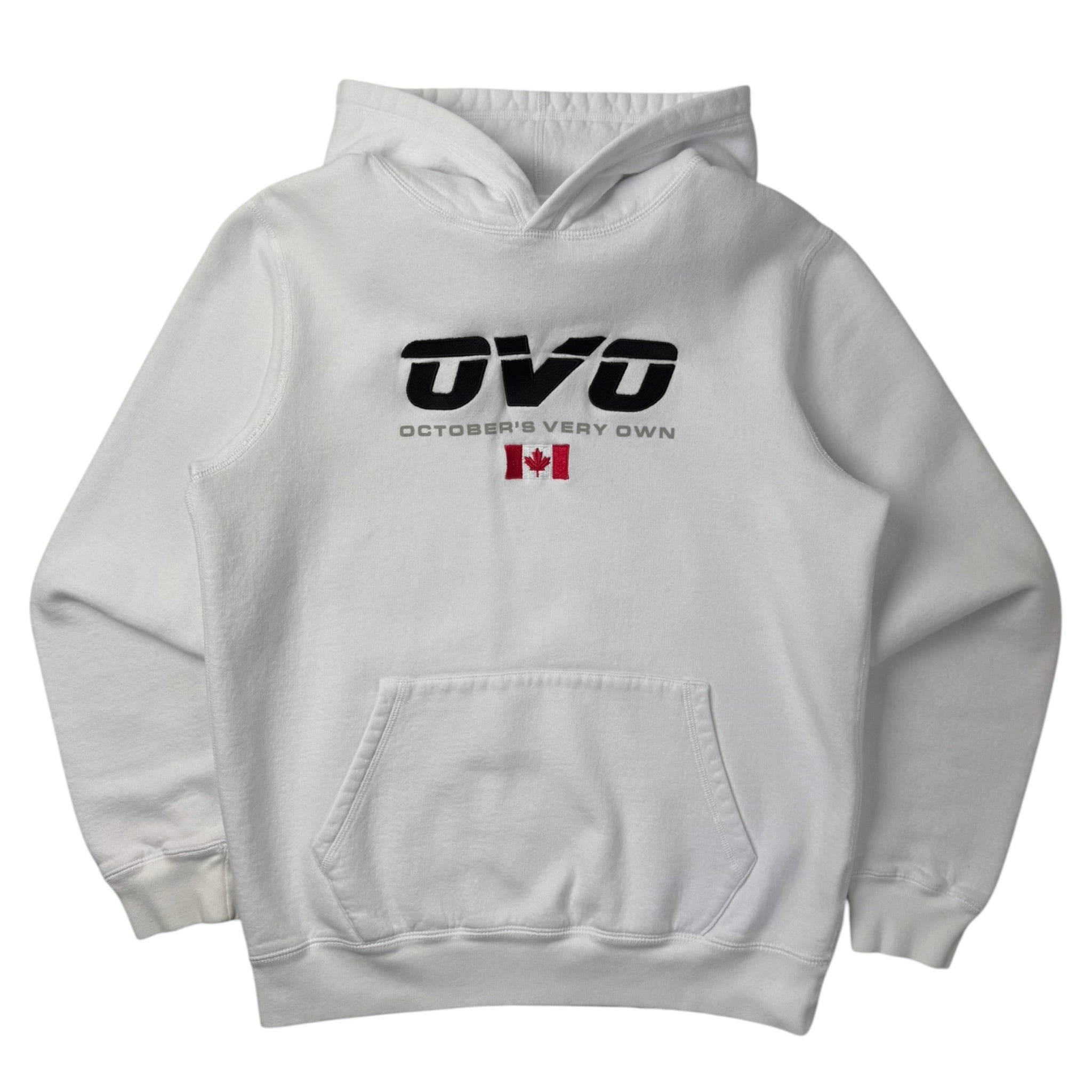 OVO Embroidered Spellout Flag Hoodie White