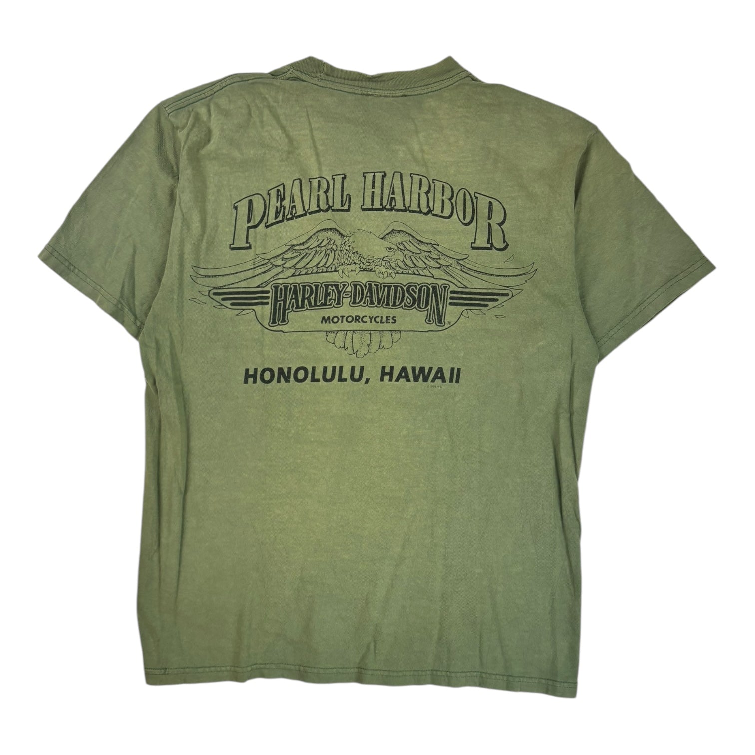 Vintage 1998 Harley Davidson Pearl Harbor T-Shirt Green