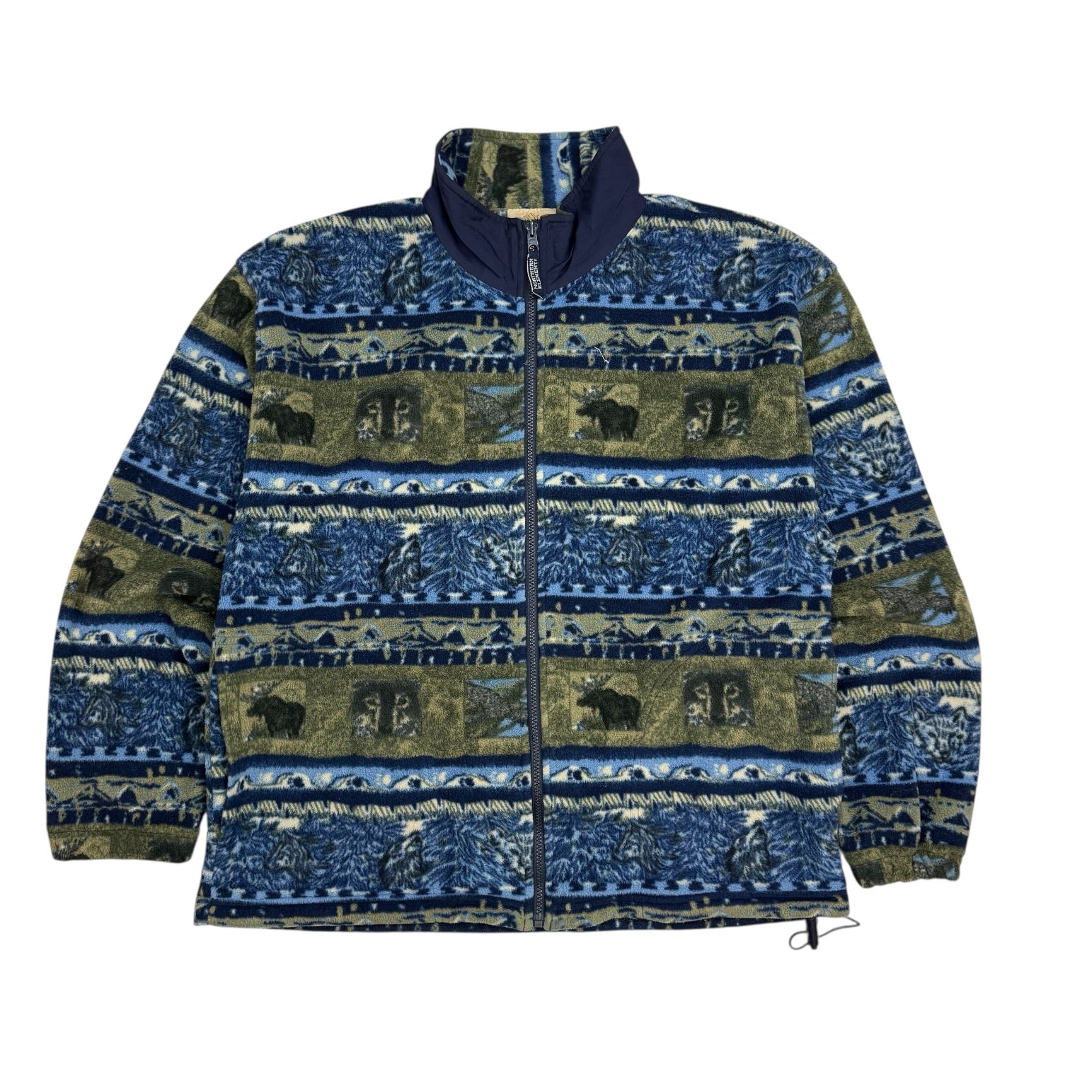 Vintage Northern Elements Animal Print Fleece Zip Up Blue
