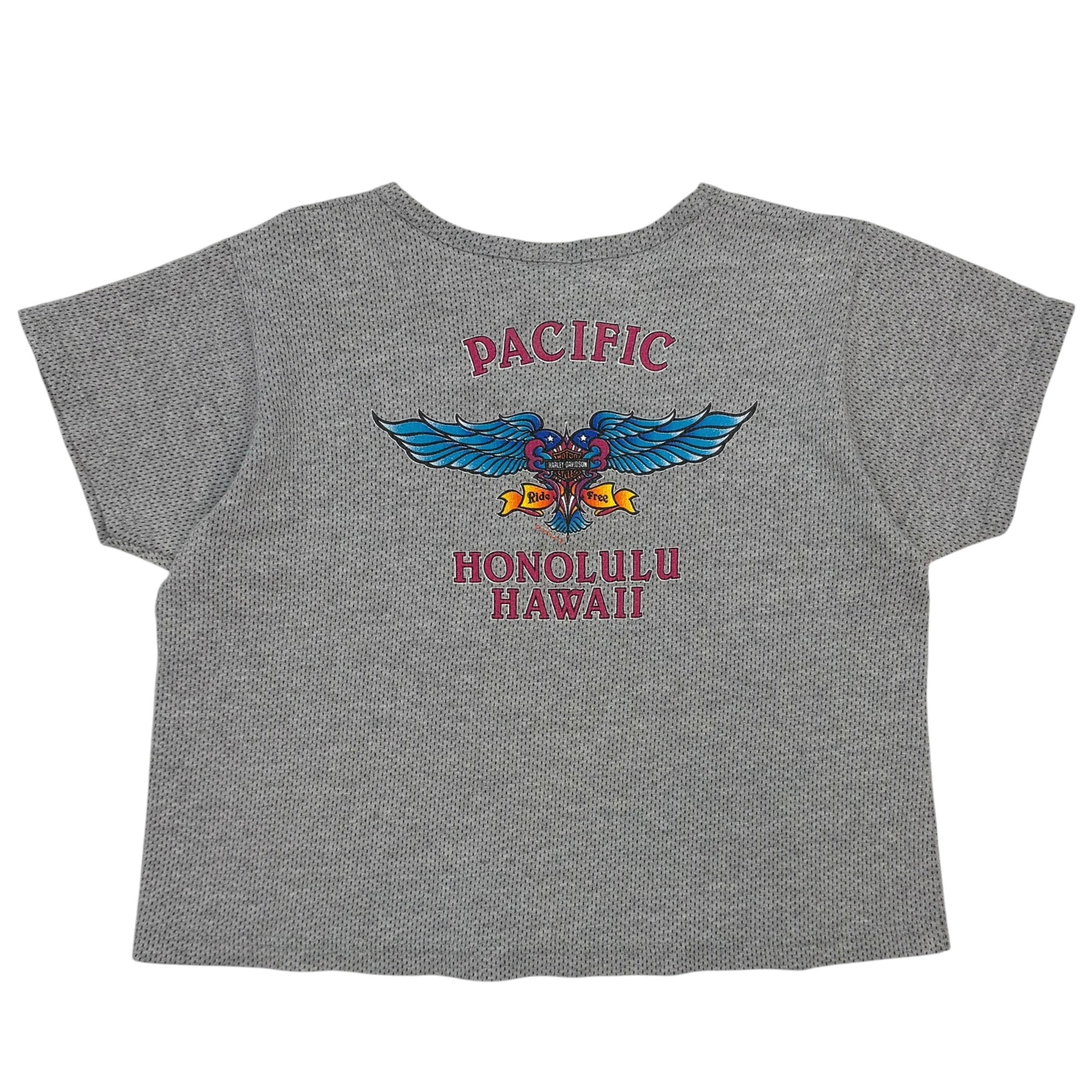 (W) 1998 Harley Davidson Waffle Knit Hawaii Baby Tee Grey