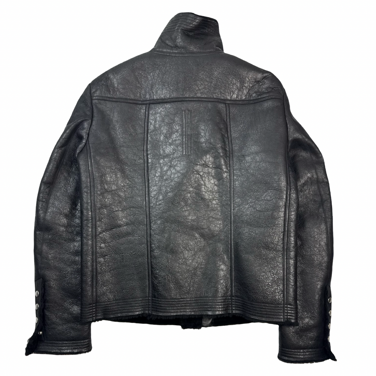 Rick Owens Bauhaus Crackled Genuine Shearling Leather Jacket