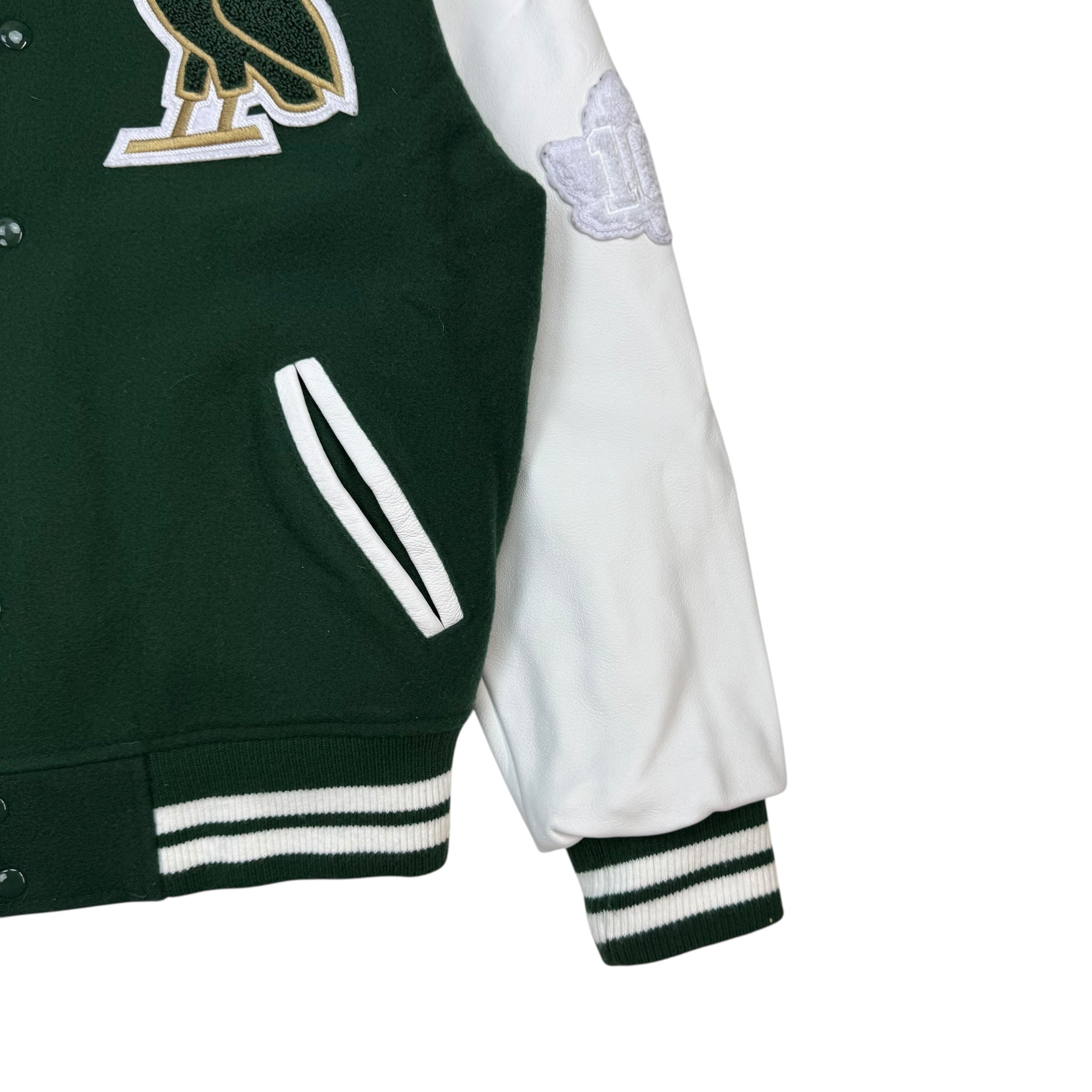 Octobers Very Own Letterman Leather Jacket Green/White
