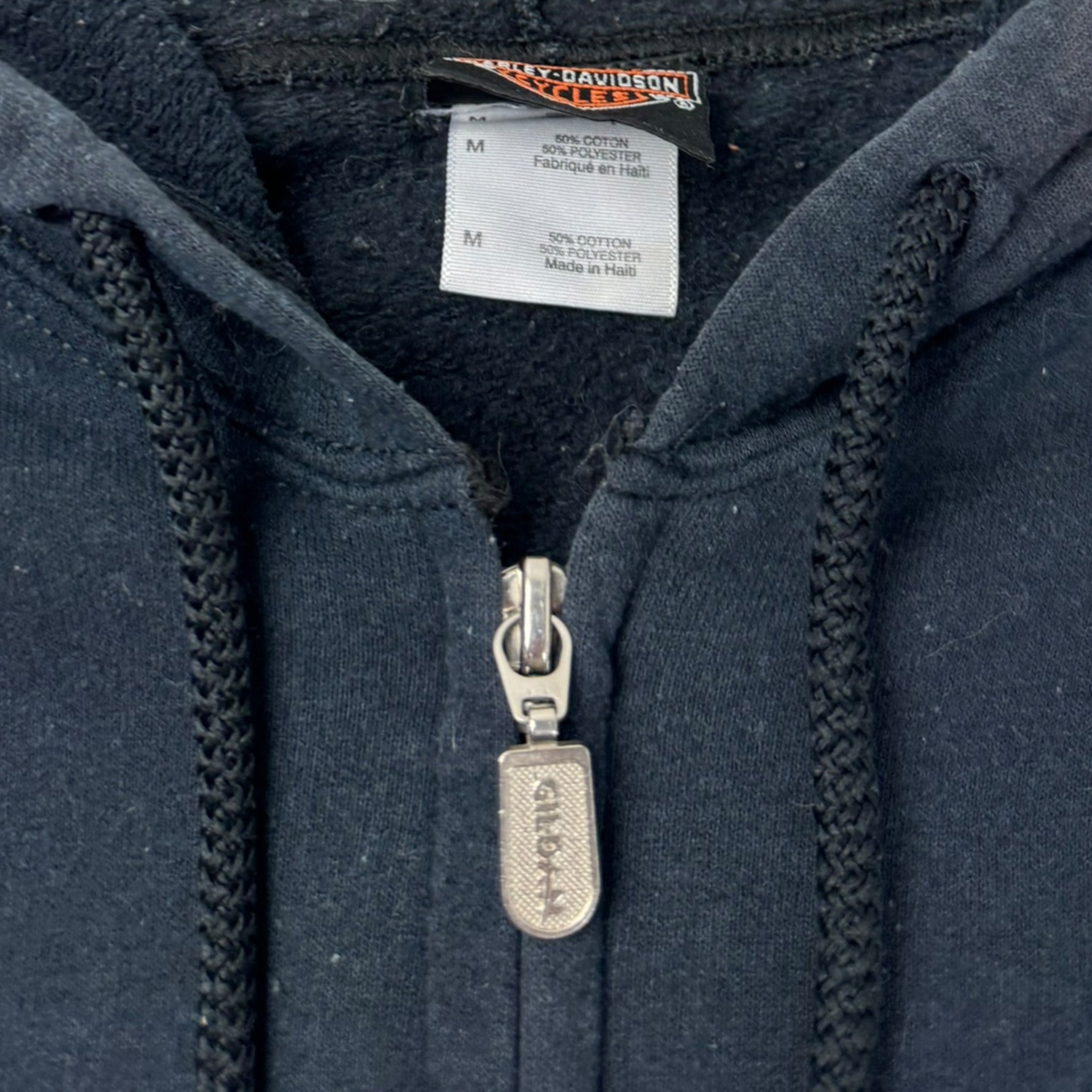 2007 Harley Davidson Skull Zip Up Hoodie Faded Black