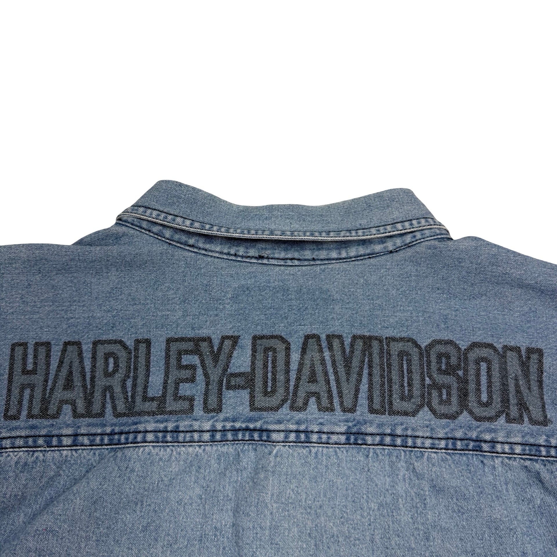 Vintage Harley Davidson Denim Button Up Shirt Blue