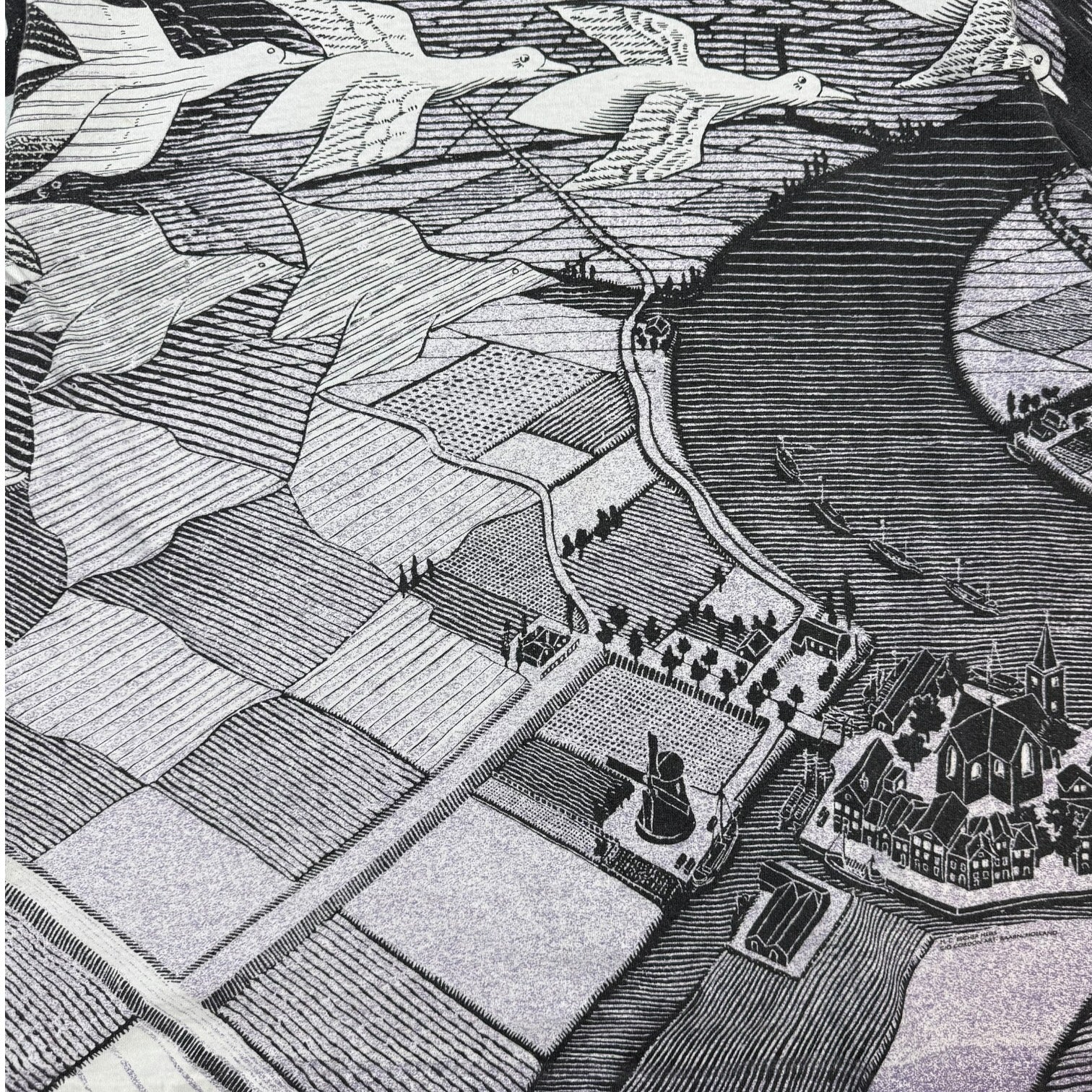 1990s M.C. Escher "Day and Night" AOP Tee White