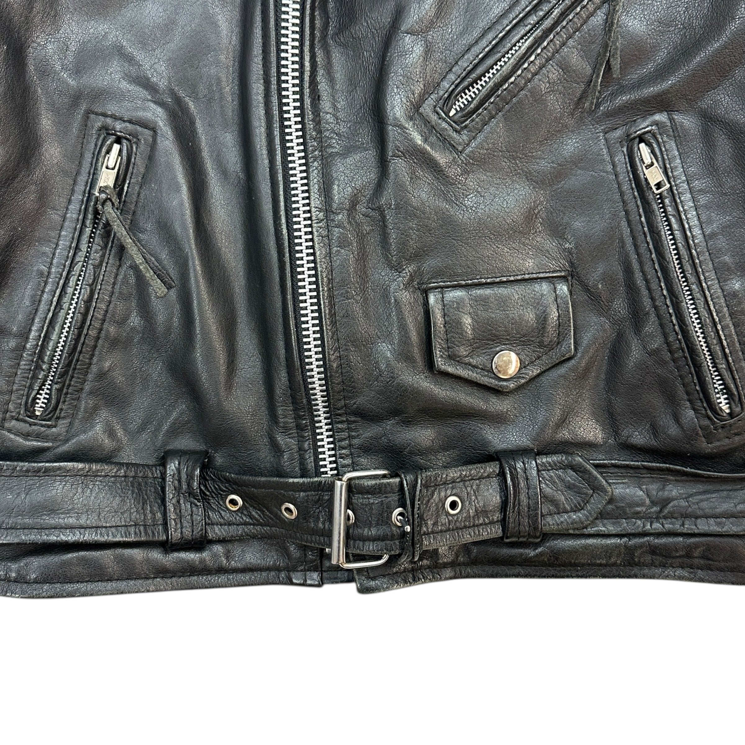 Vintage Road Gear Leather Motorcycle Jacket Black