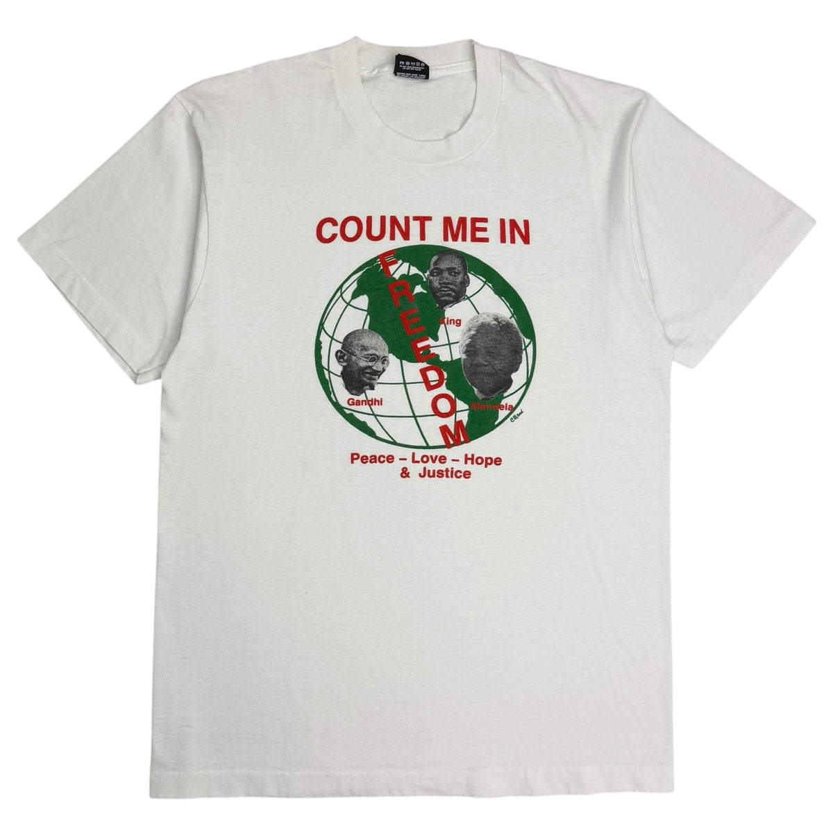 Vintage Freedom Peace Love Justice Count Me In Tee White