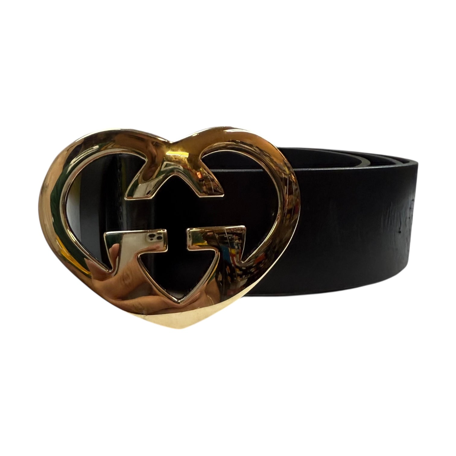 Gucci GG Heart Buckle Leather Belt