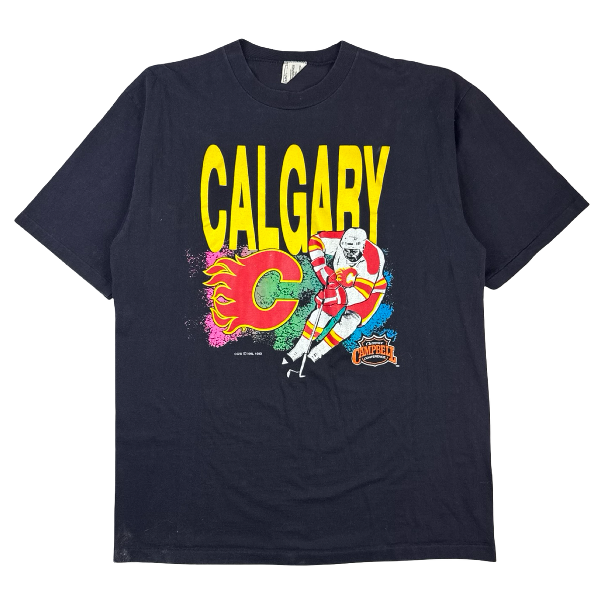 1990 Calgary Flames Conference NHL T-Shirt Black
