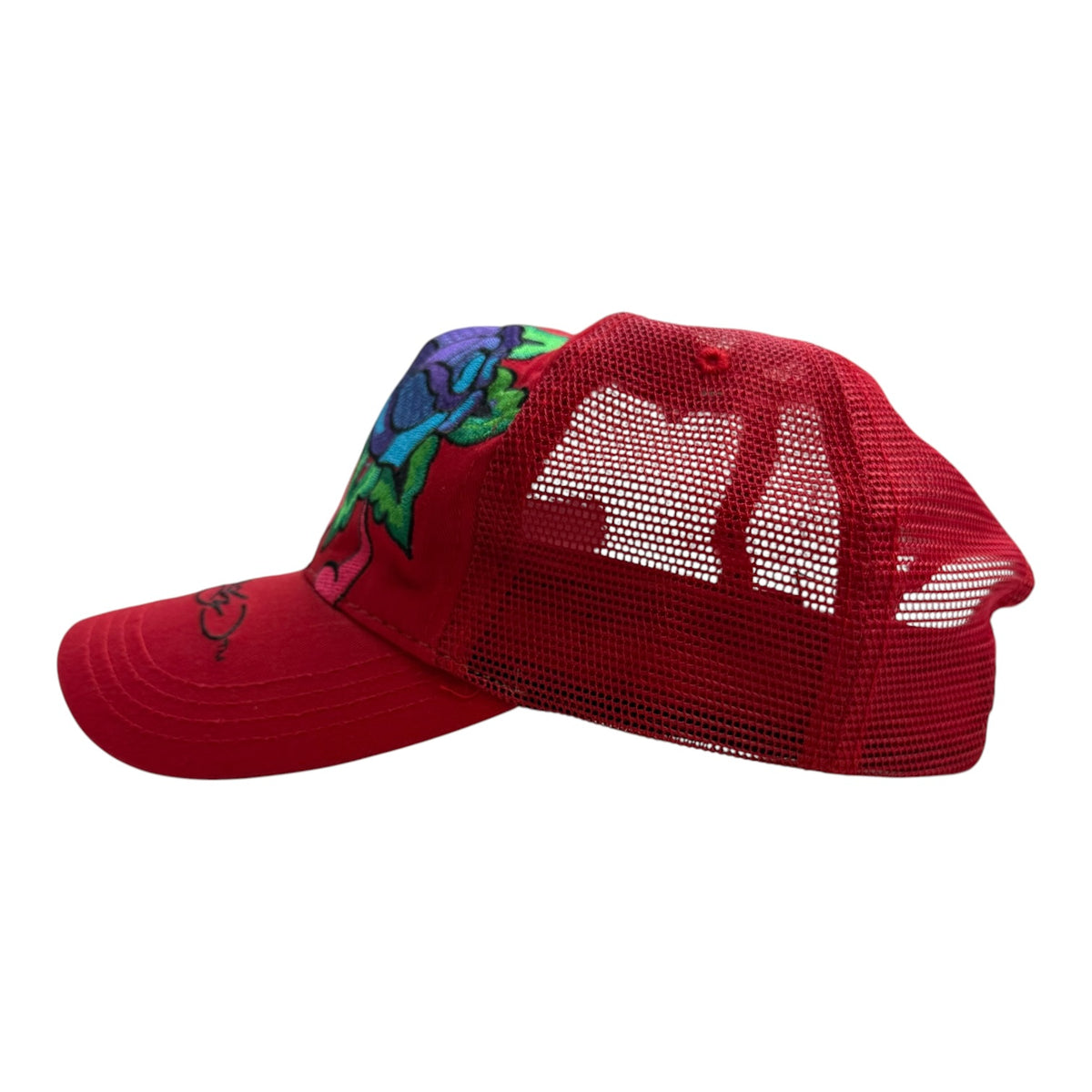 Vintage Ed Hardy By Cristian Audiger Embroidered Trucker Hat Red