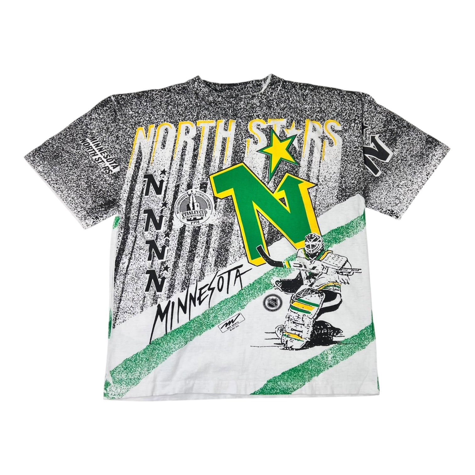 Vintage 1991 Minnesota North Stars NHL All Over Print T-Shirt