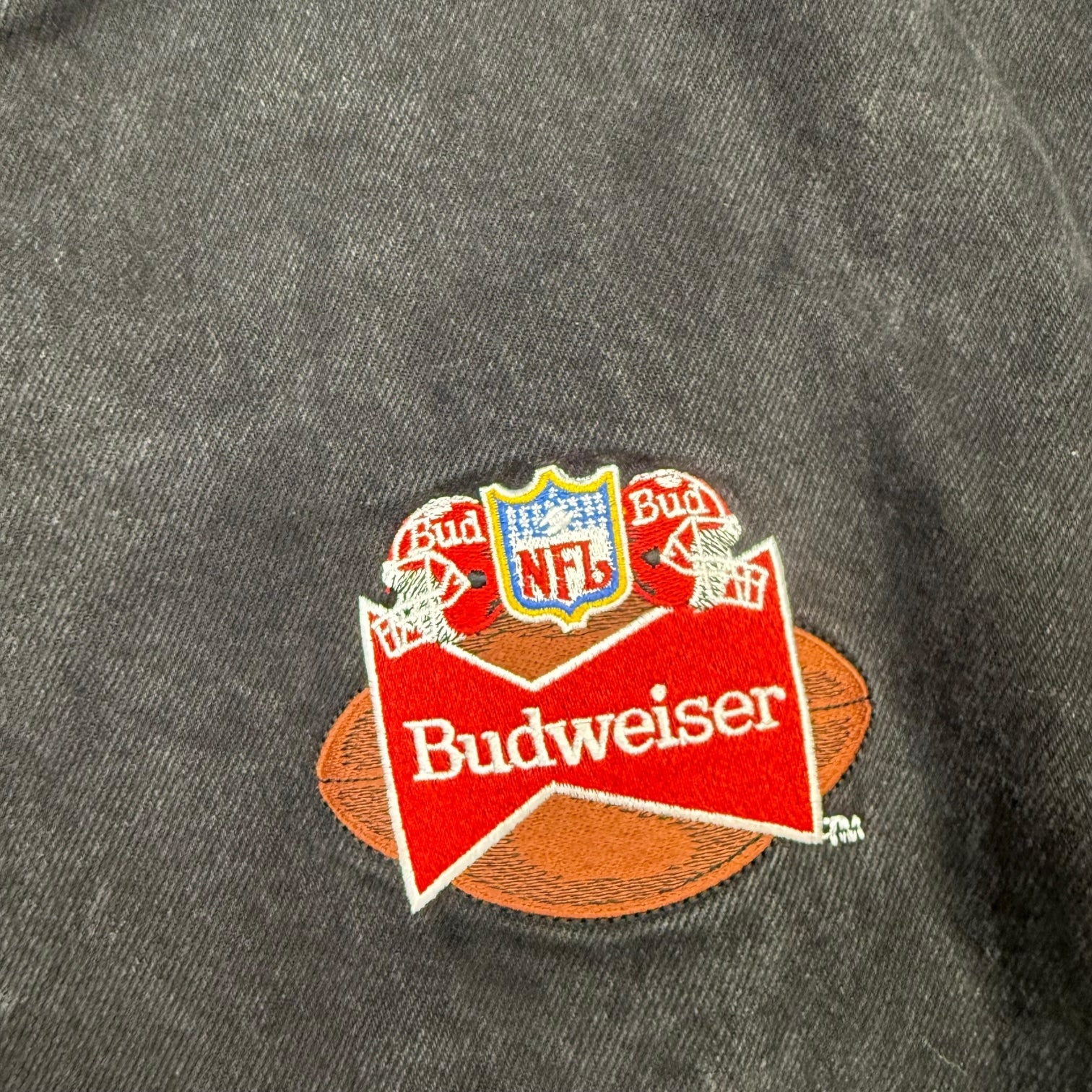 1995 Super Bowl XXIX Budweiser Denim Bomber Jacket Black/White