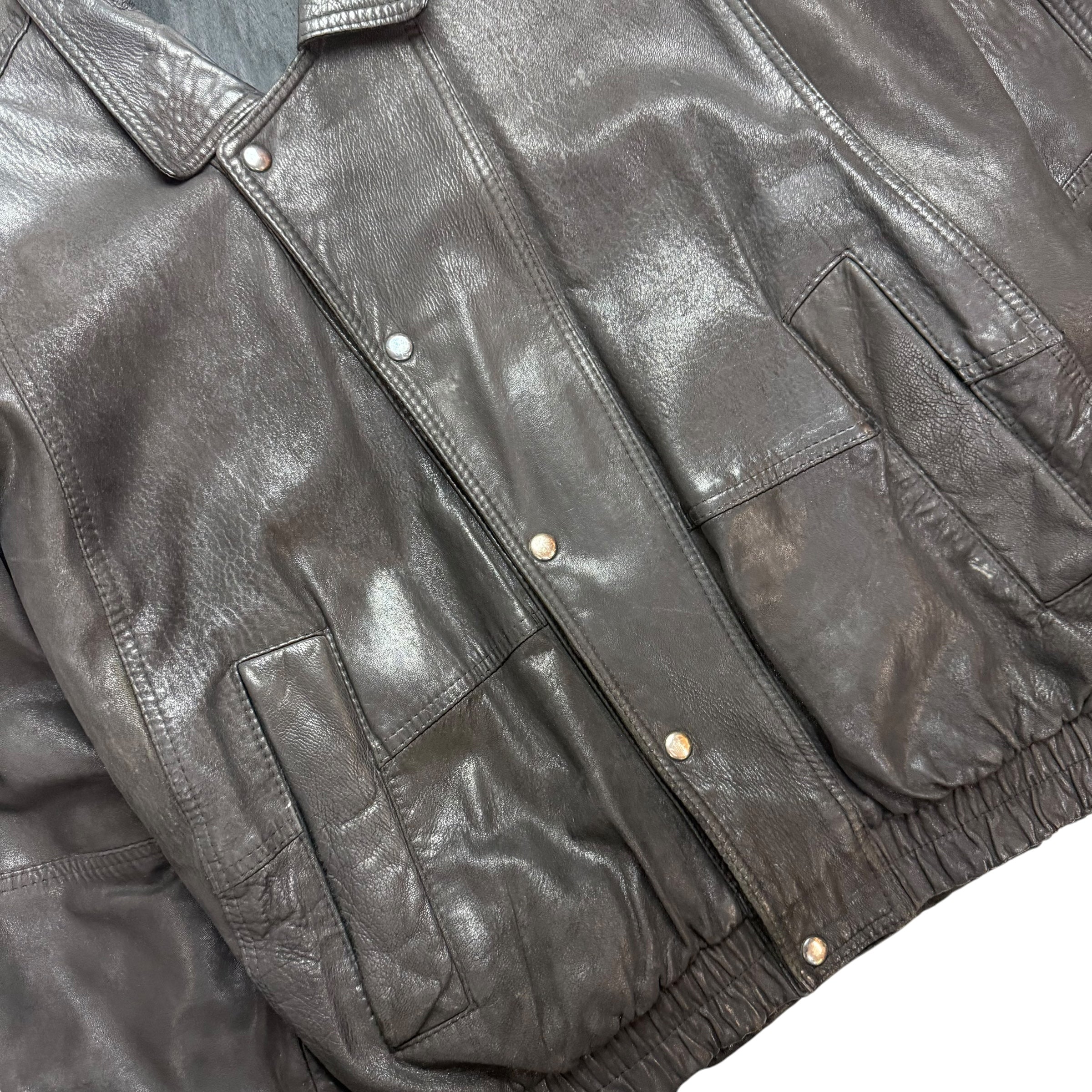 Vintage Leather Button Up Jacket Black