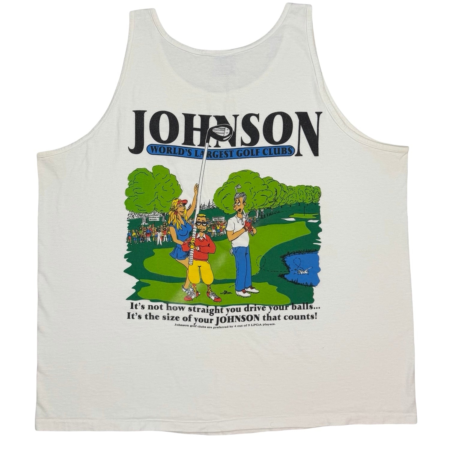 Vintage Johnson Worlds Largest Golf Clubs Tank Top White