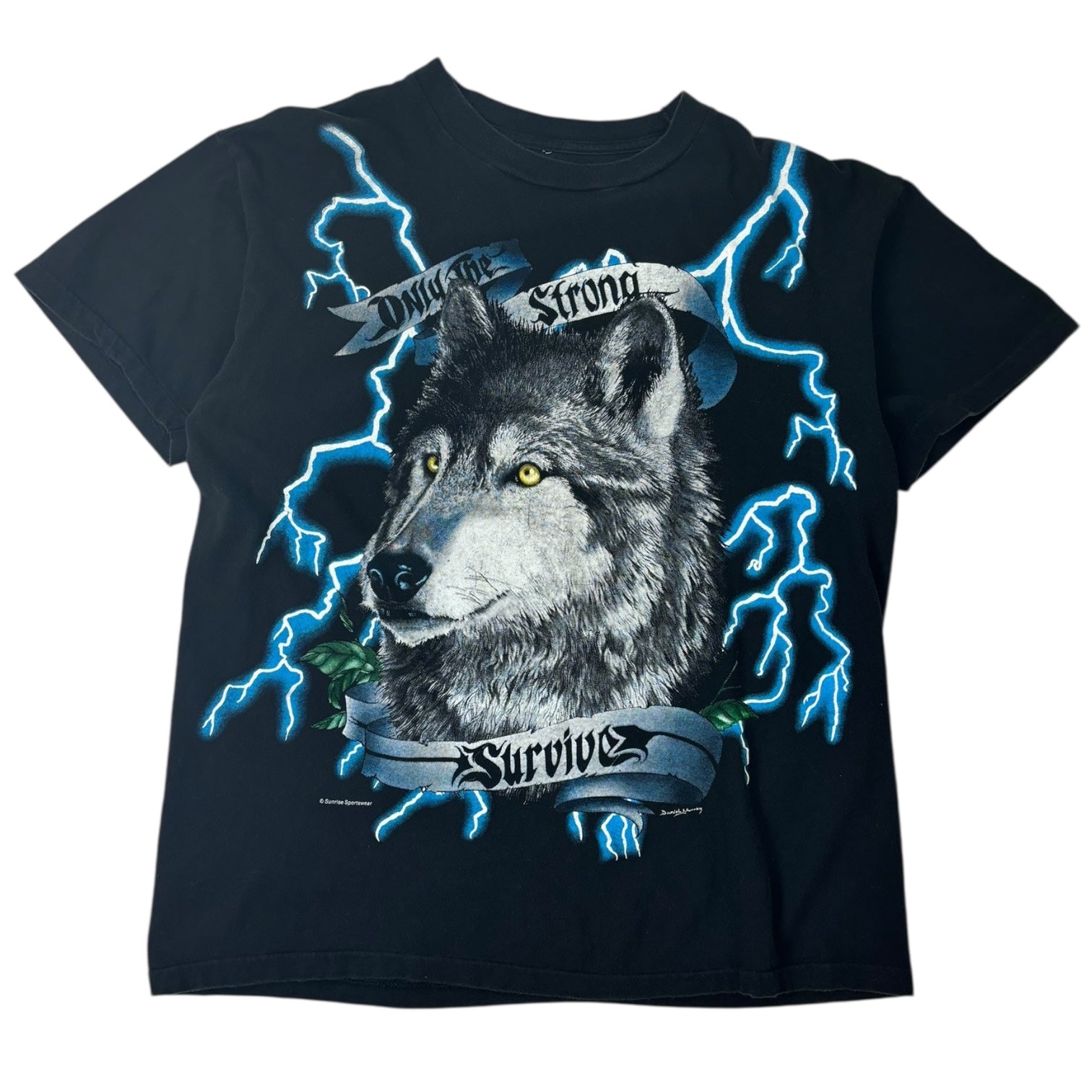 Vintage USA Thunder “Only The Strong Survive” Wolf T-Shirt Black