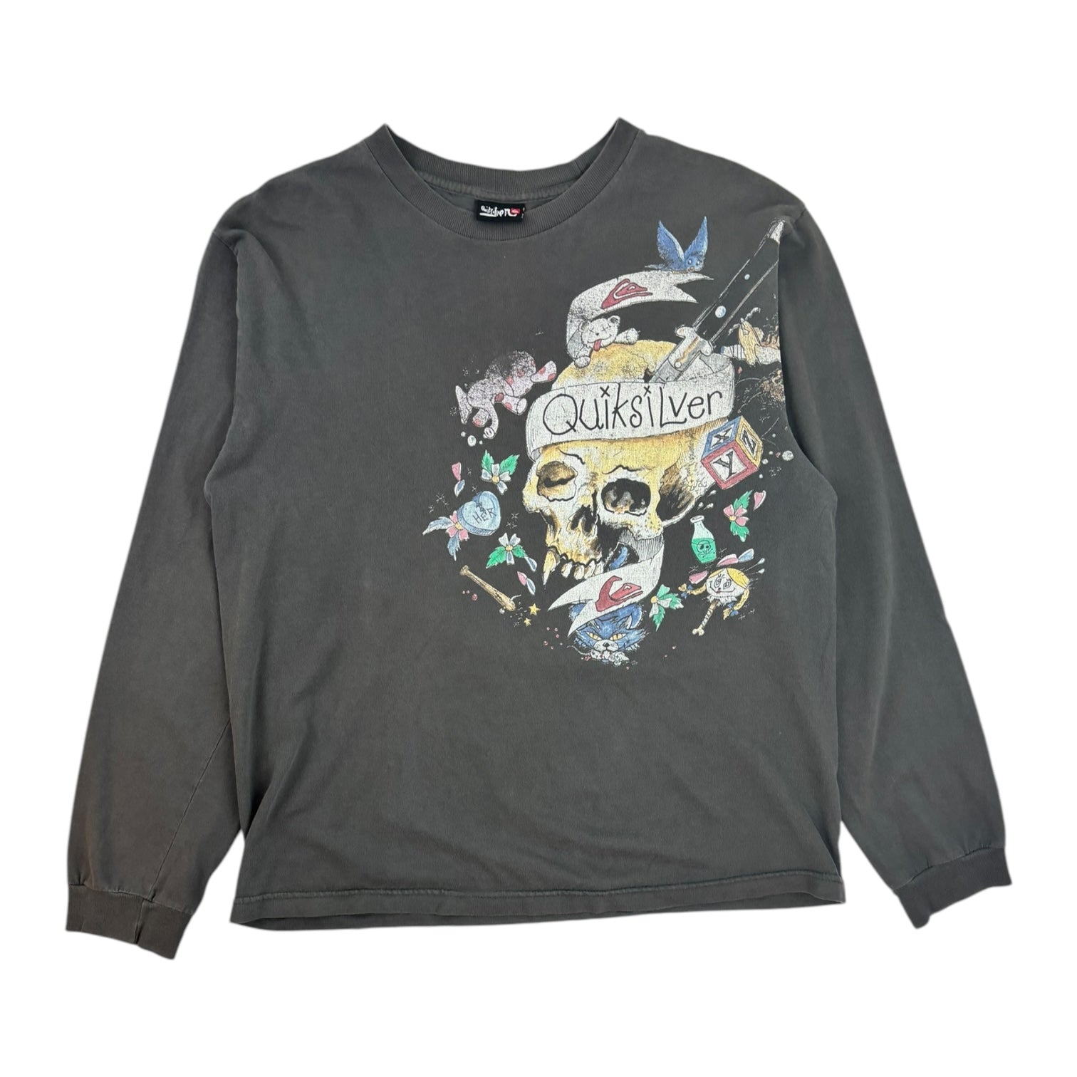 Vintage Y2K Quicksilver Skull LongSleeve T-Shirt Grey