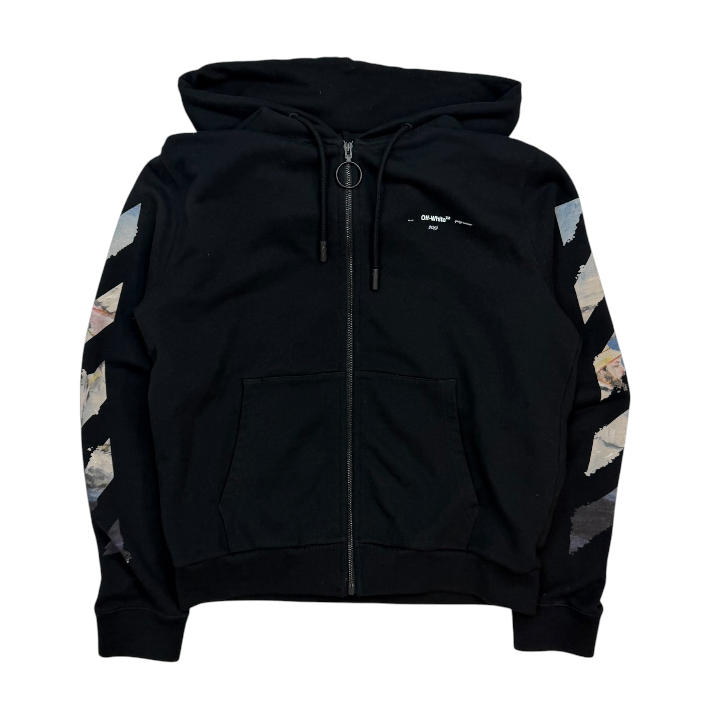 Off White Diag Print Zip Up Hoodie Black