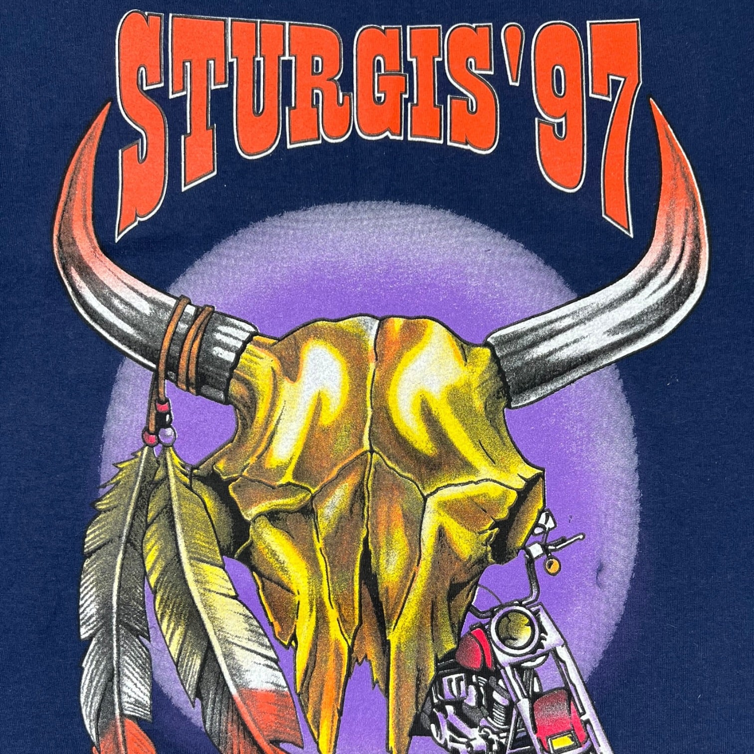 Vintage 1997 Sturgis 57th Anniversary Buffalo Skull T-Shirt Navy