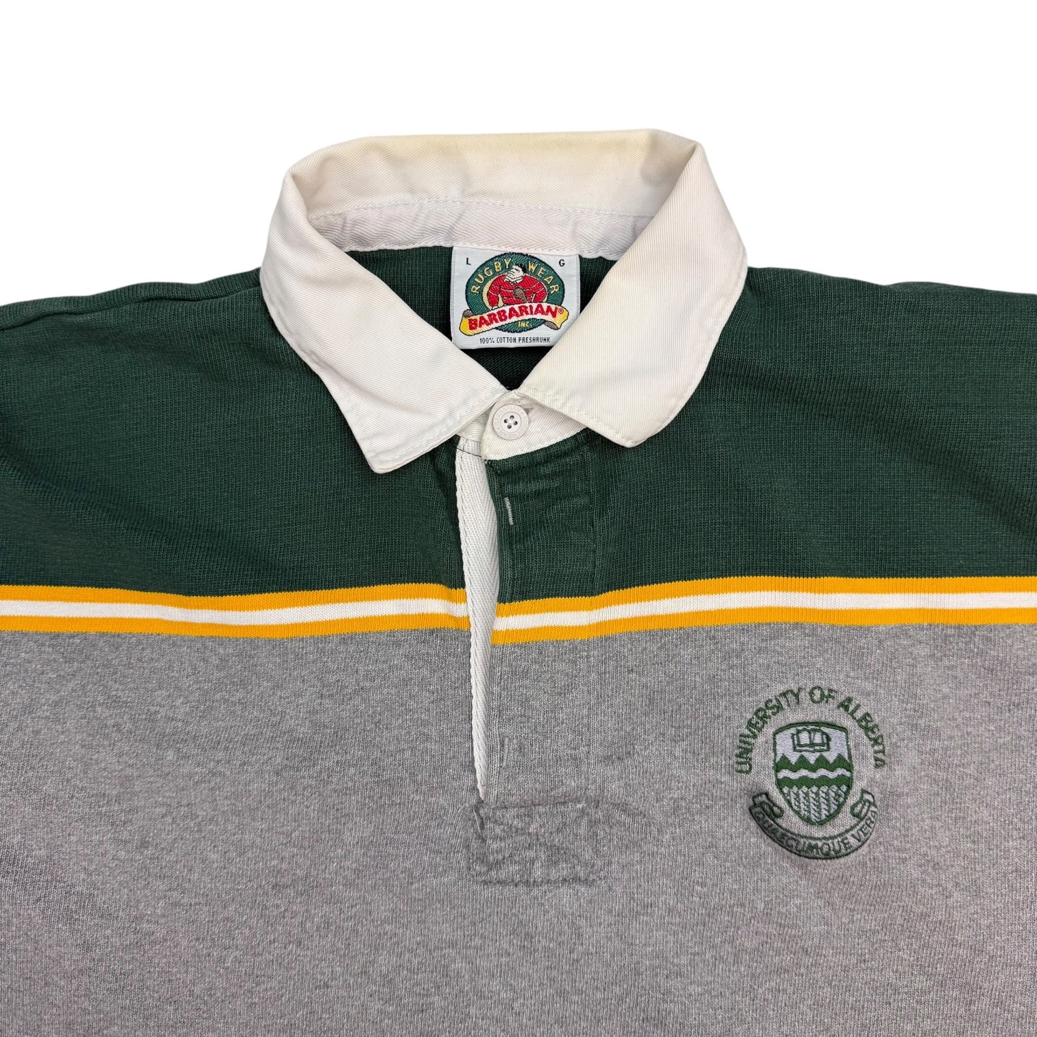 Vintage Barbarian Rugby Wear University Of Alberta L/S Polo Shirt Green/Grey