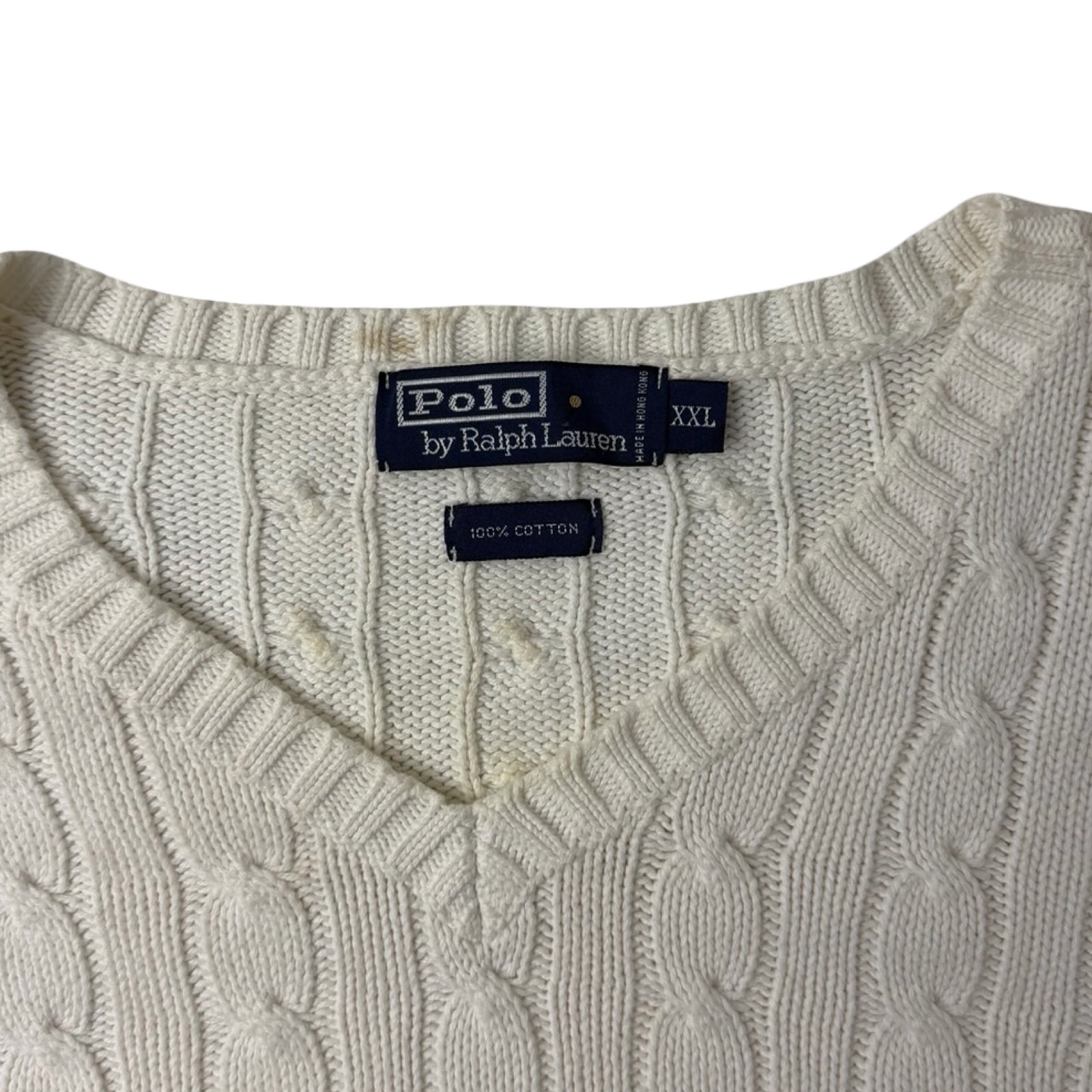 Vintage Polo Ralph Lauren V-Neck Cable Knit White