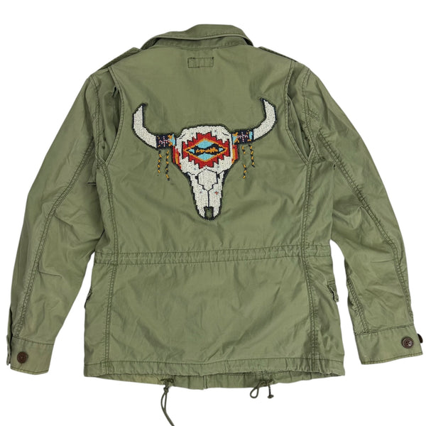 (W) Vintage Polo Ralph Lauren Beaded Steer Head Army Field Jacket Green