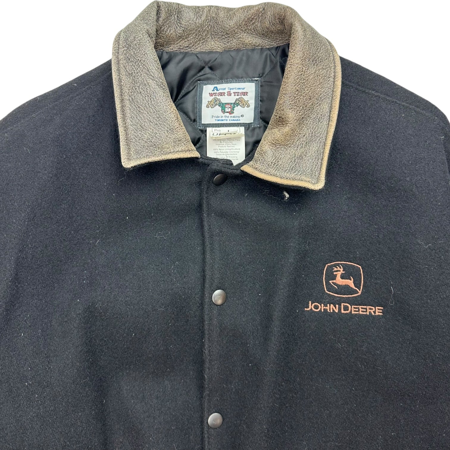 Vintage John Deere Leather Button Up Jacket Black/Brown