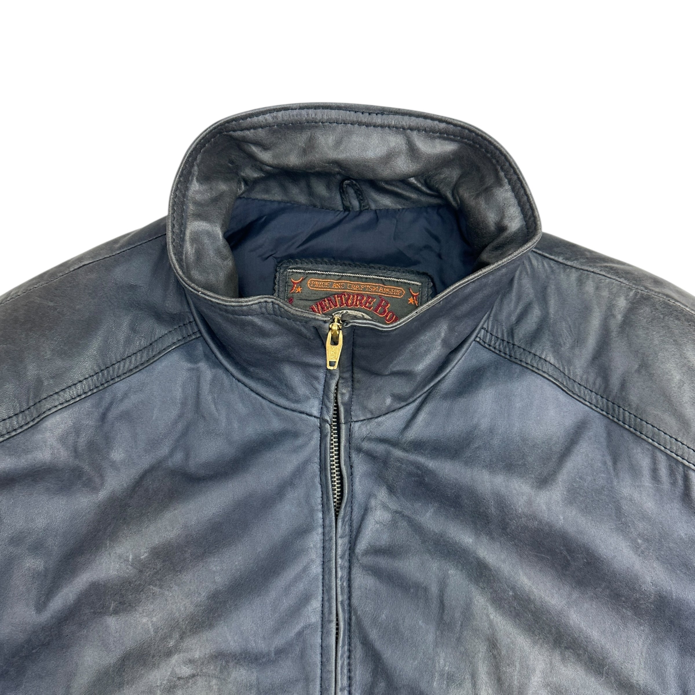 Vintage Adventure Bound Leather Bomber Wash Blue