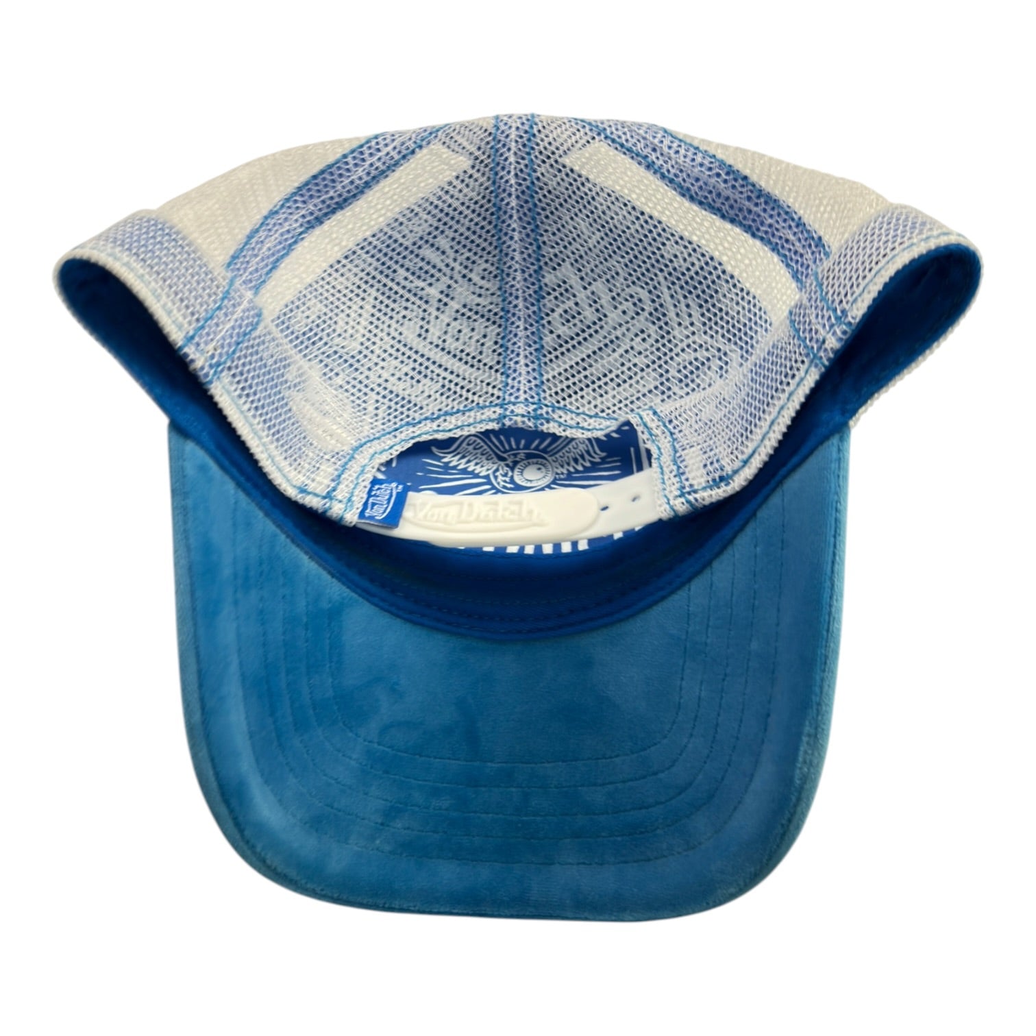 (W) Von Dutch Blue and White Velvet Trucker Hat