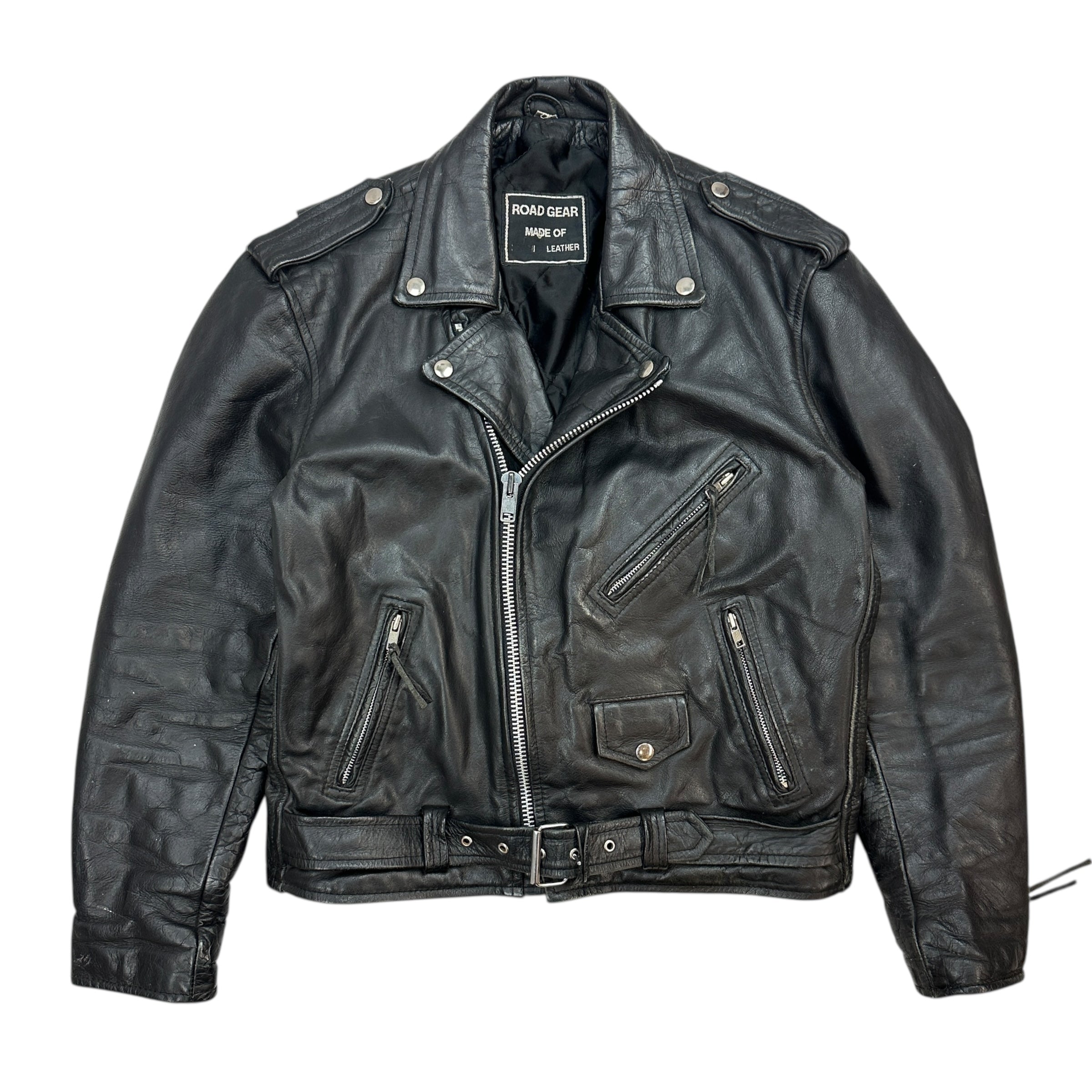 Vintage Road Gear Leather Motorcycle Jacket Black