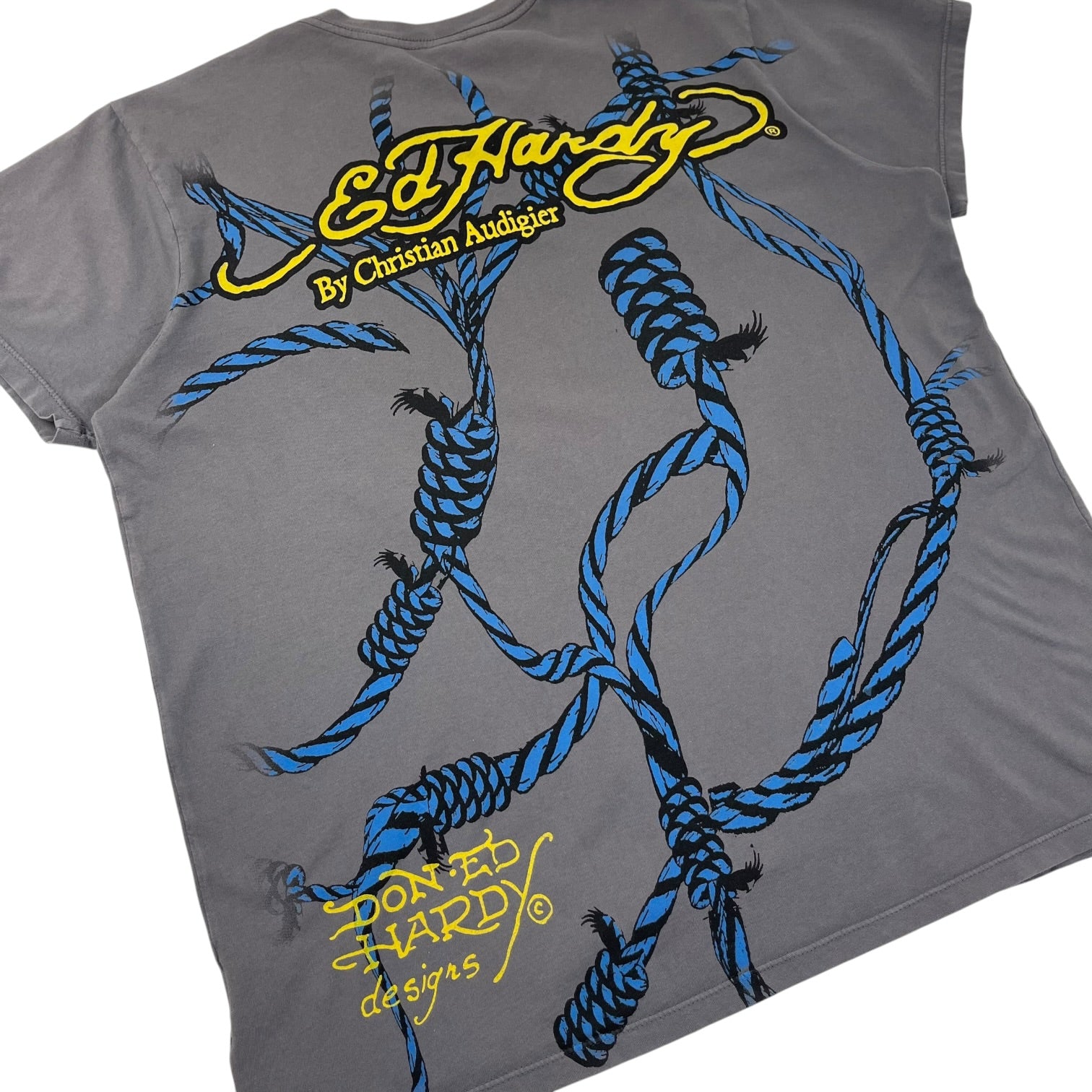 Vintage Y2K Christian Audigier Ed Hardy Rope T-Shirt Grey