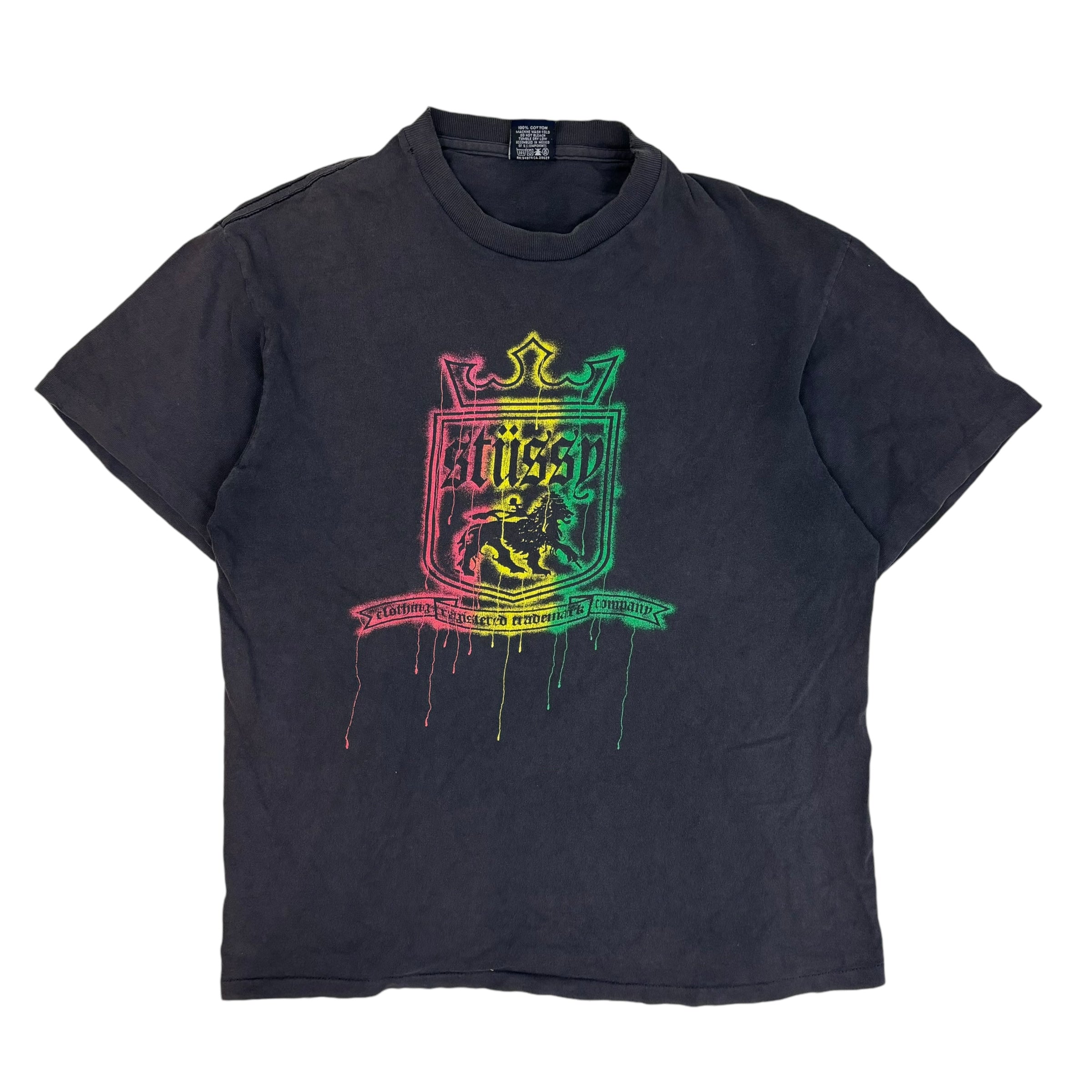 90s Stüssy Rasta Crown Crest T-Shirt Black