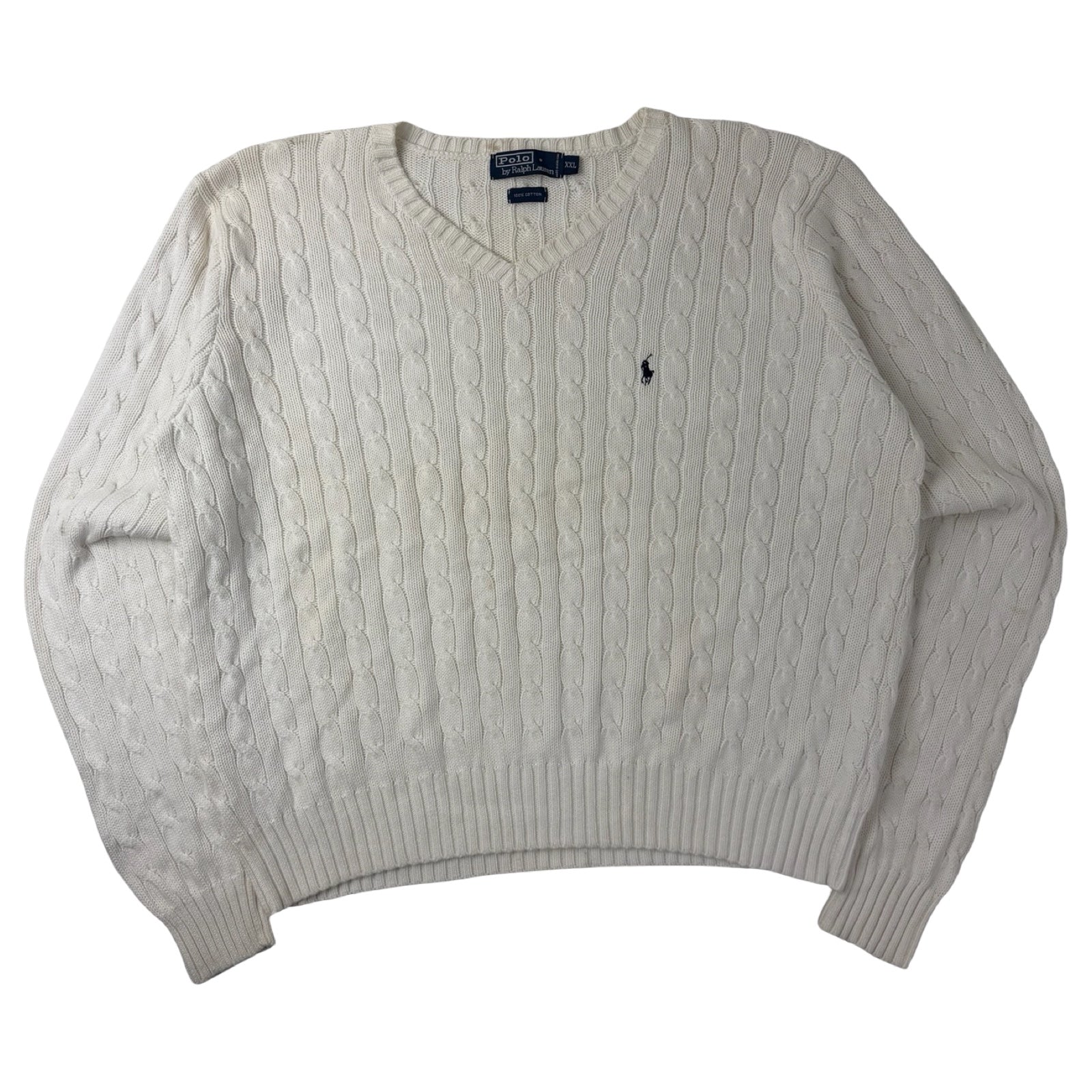 Vintage Polo Ralph Lauren V-Neck Cable Knit White