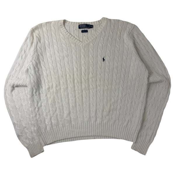 Vintage Polo Ralph Lauren V-Neck Cable Knit White