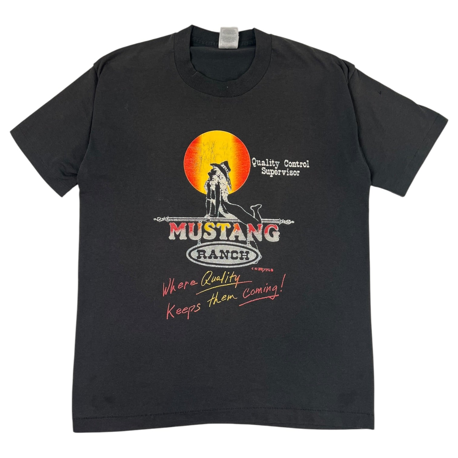 Vintage 1992 Mustang Ranch “Quality Control Supervisor” T-Shirt Black