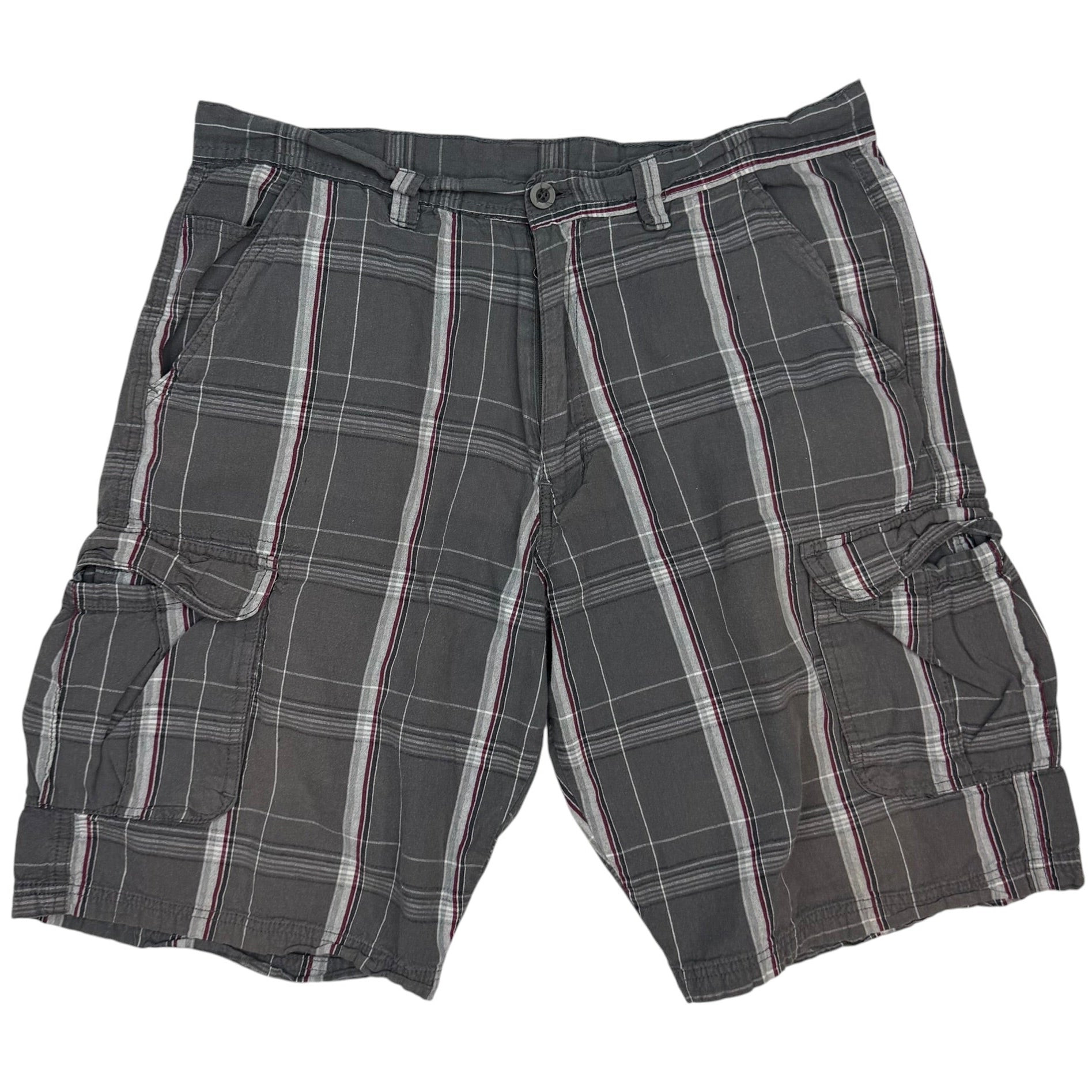 Vintage Burnside Plaid Cargo Shorts Grey